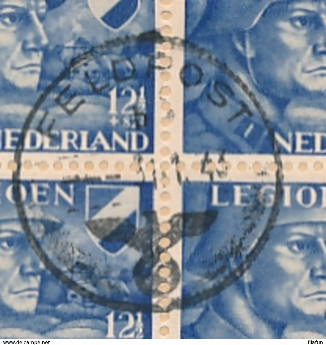 Nederland - 1943 - 4x 12,5 Cent Legioenblok Met Plaatfout Op Omslag Feldpost Naar Deutschen Sicherheitsdienst Den Haag - Brieven En Documenten