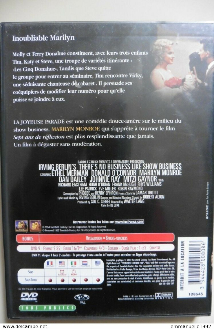 DVD La Joyeuse Parade Marilyn Monroe Donald O'Connor - There's No Business Like Show Business - Comme Neuf - Musikfilme