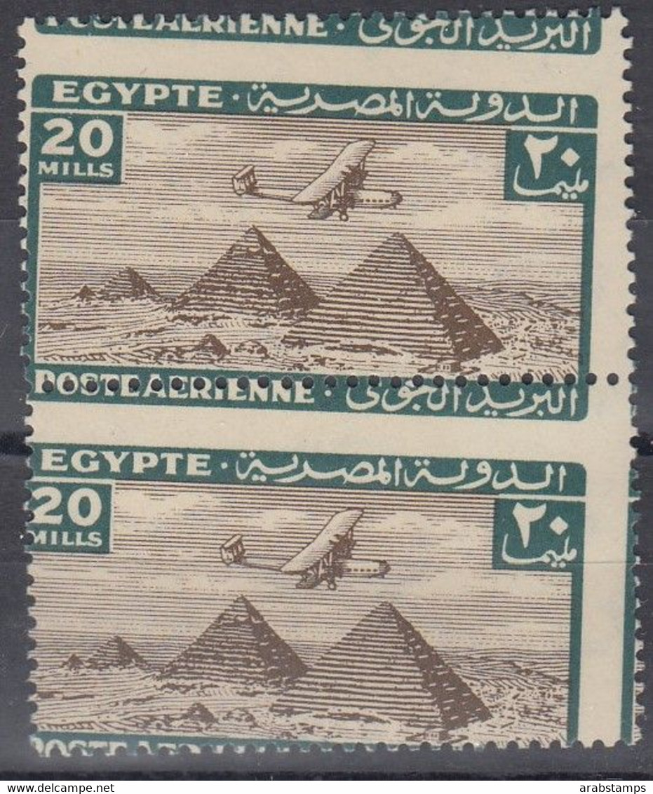 1933 Egypt Airplane Over Giza Pyramids Pair Values 20 Mills Royal Perforations MNH - Neufs