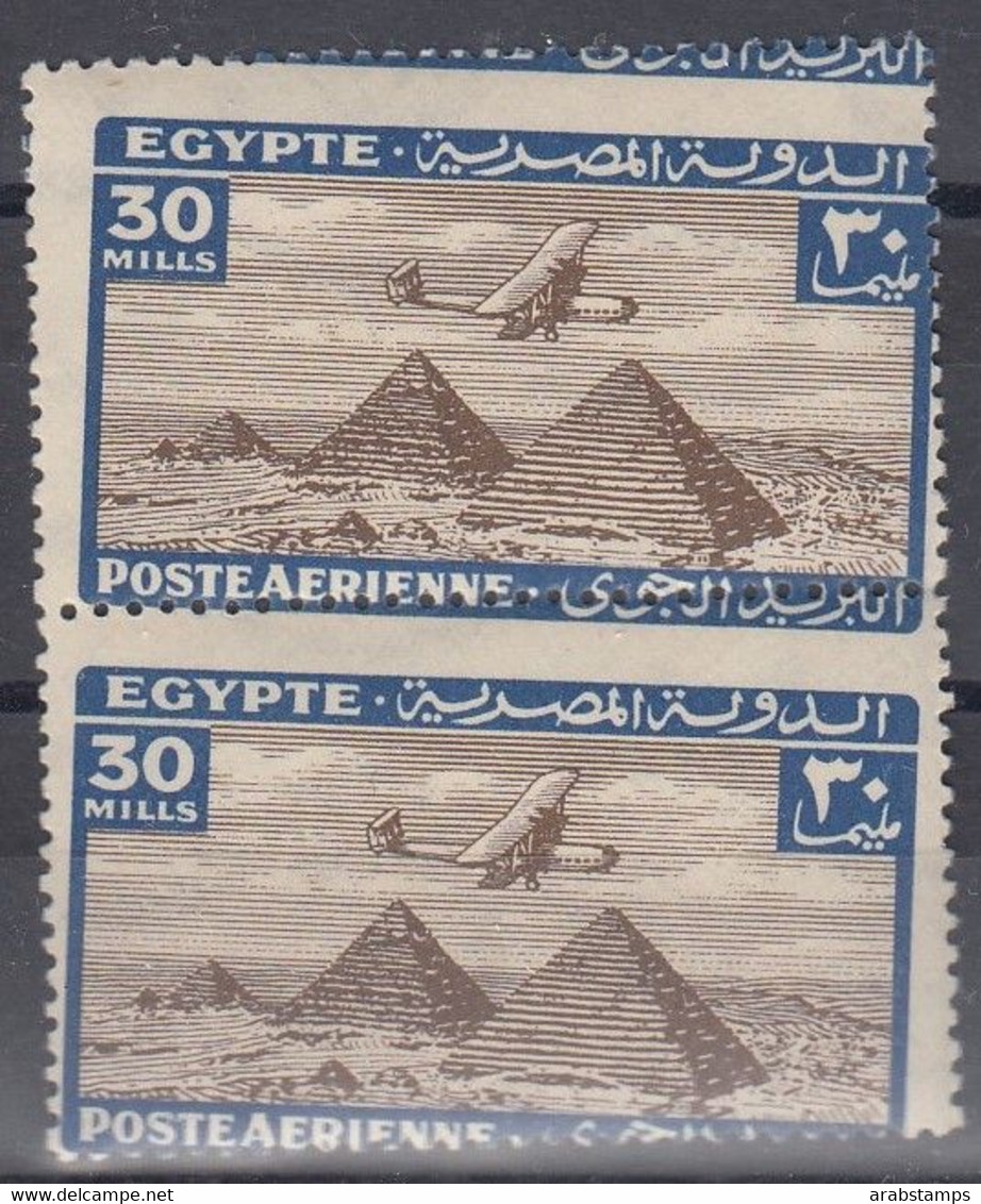 1933 Egypt Airplane Over Giza Pyramids Pair Values 30 Mills Royal Perforations MNH - Ongebruikt