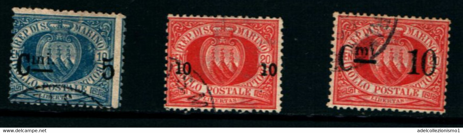 20813) SAN MARINO-Stemma In Cornice Ovale, Soprastampati - 16 Giugno 1892 - 3 VALOR4I USATI - Usados