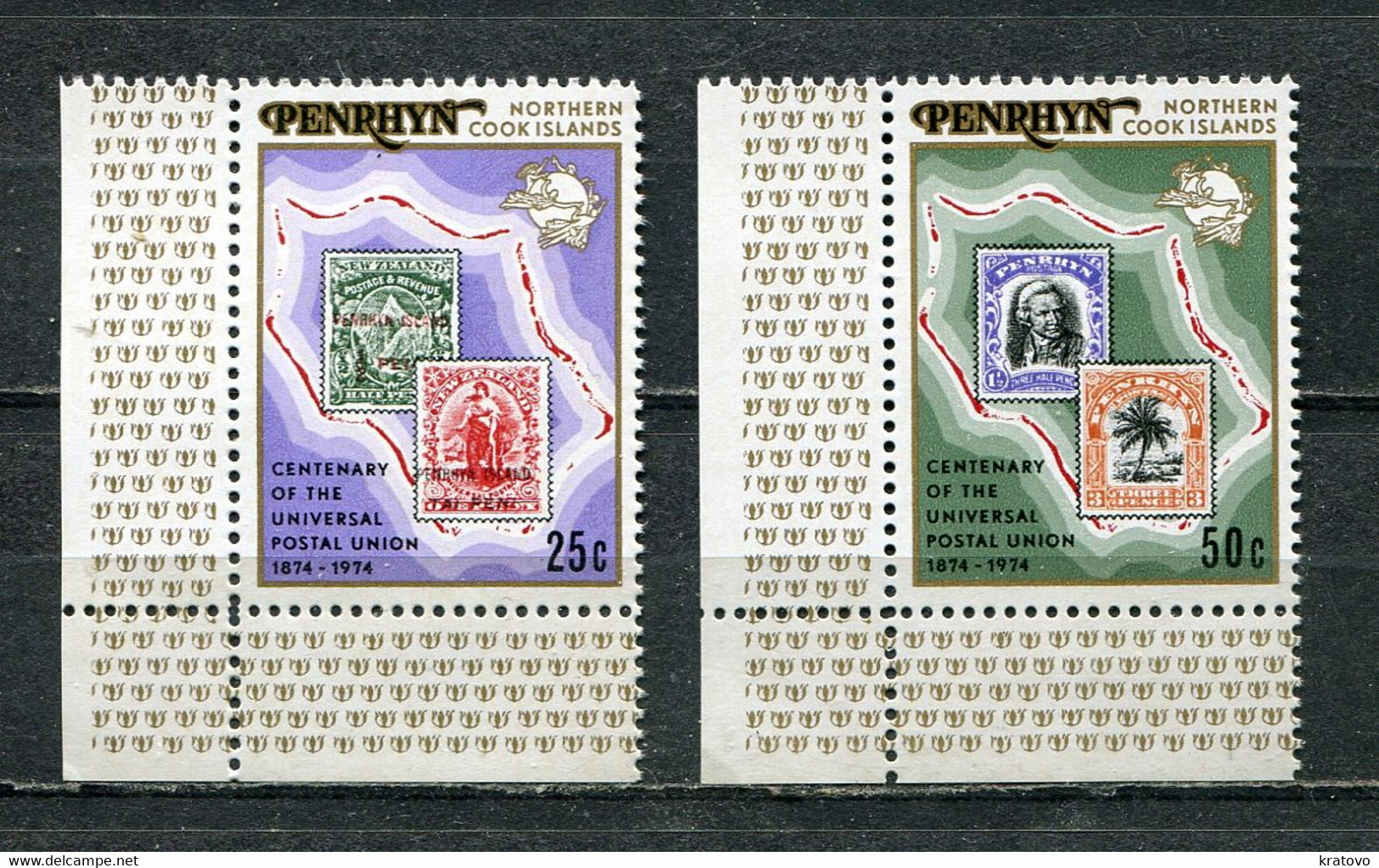 PENRHYN 1974 MI # 56 - 57 CENTENARY OF UNIVERSAL POSTAL UNION MNH - Penrhyn