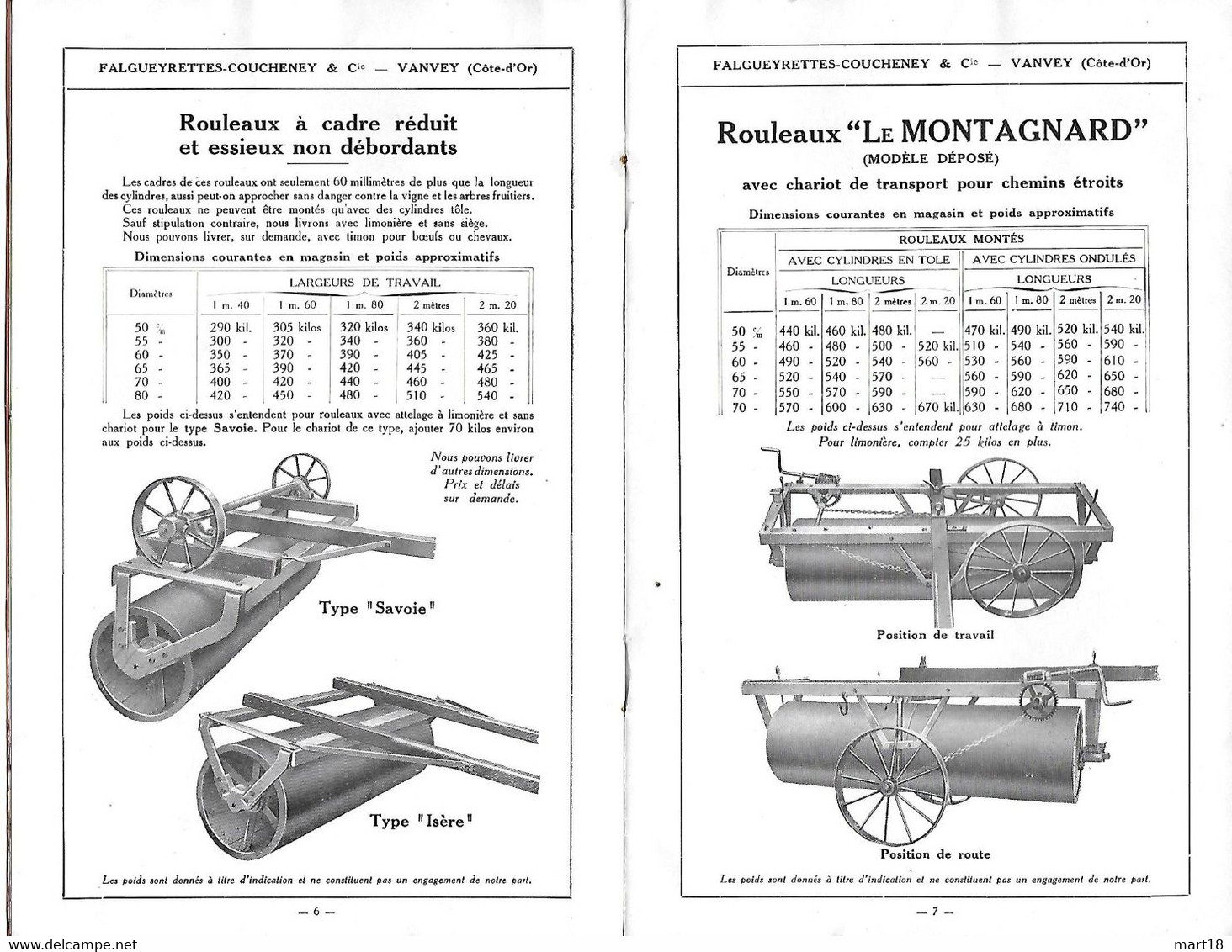 Catalogue FALGUEYRETTES & COUCHENY - VANVEY (21) - Cylindres & Rateaux 1920/1940 - Tractors