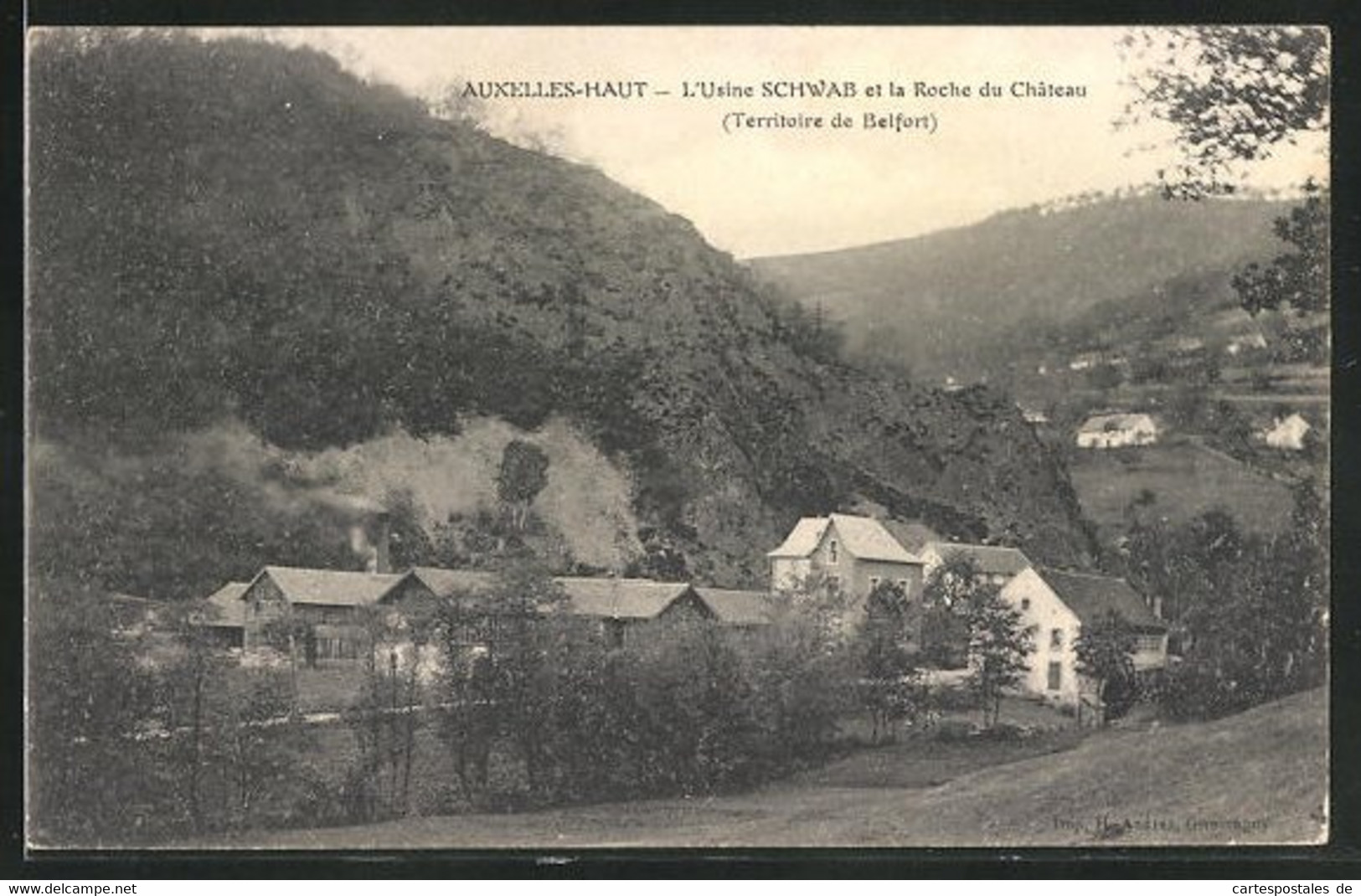 CPA Auxelles-Haut, L'Usine Schwab Et La Roche Du Chateau - Altri & Non Classificati