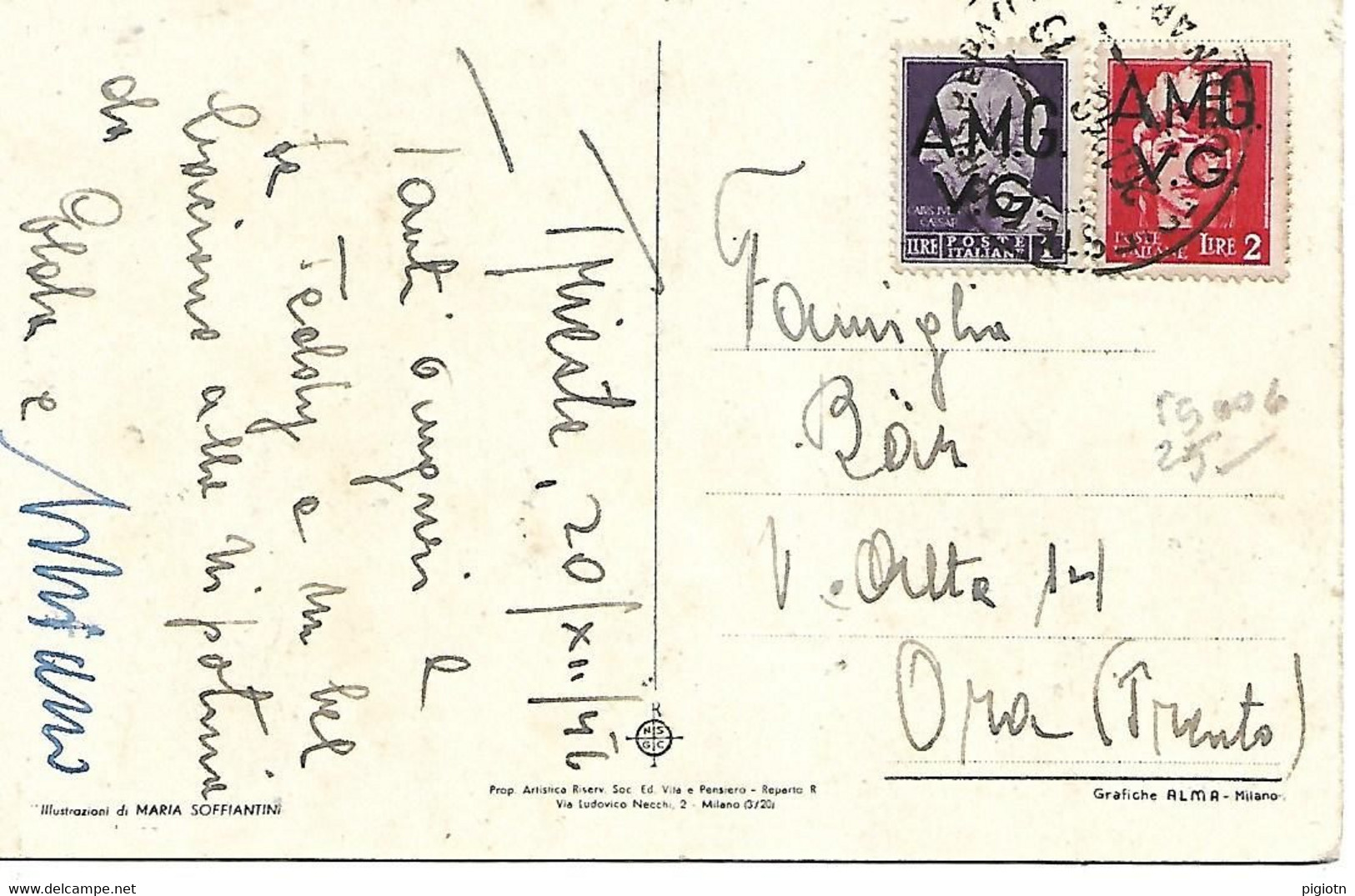 TS006 - AMG-VG 1 L +2 L IMPERIALE SU CARTOLINA DA TRIESTE A ORA  - 26.12.1946 - Poststempel