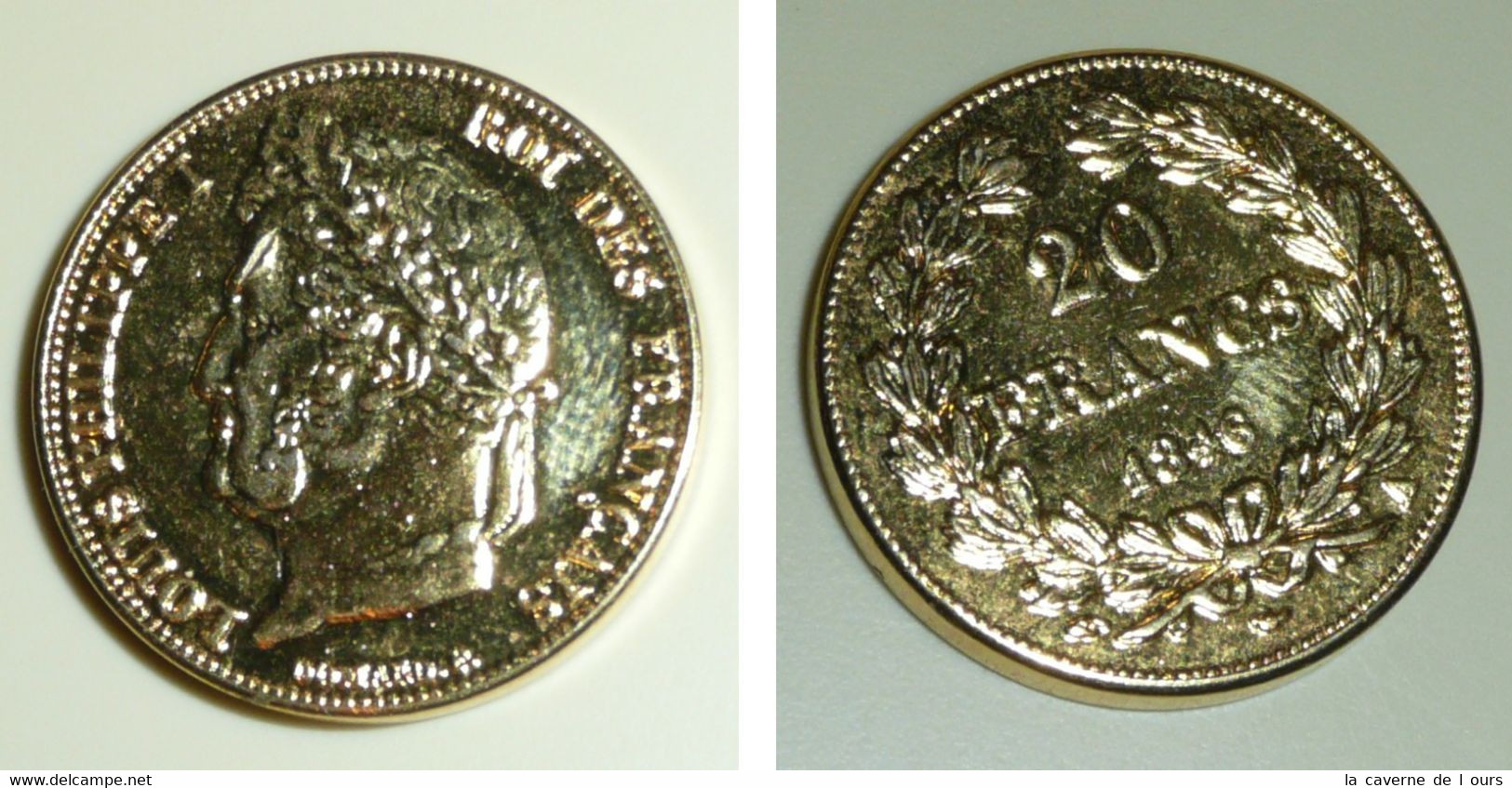 Copie Pièce De Monnaie En Métal Doré, 20 Francs 1846, Louis Philippe I 1er Roi Des Français, France, Domard - Unknown Origin