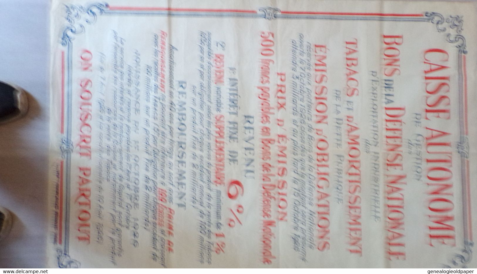 AFFICHE BONS DEFENSE NATIONALE TABACS TABAC ET AMORTISSEMENTS DETTE PUBLIQUE -OBLIGATIONS OCTOBRE 1926 - Posters