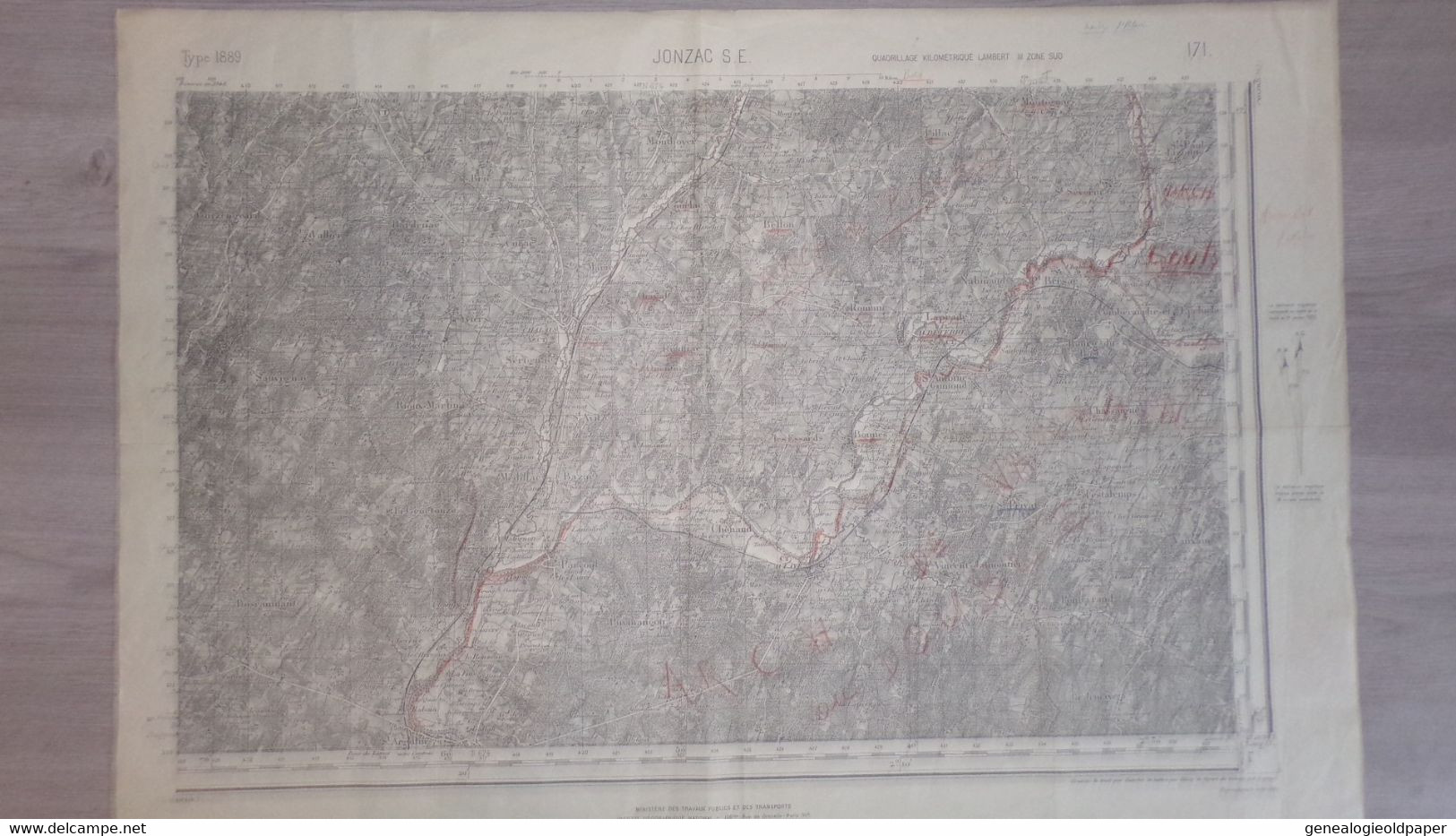 17- JONZAC- RARE AFFICHE PLAN 1889-LAPRADE AUBETERRE-FESTALEMPS-BELLON-ORIVAL-SAUVIGNAC-PUYMANGOU-BOSCAMNANT-RIOUX - Posters