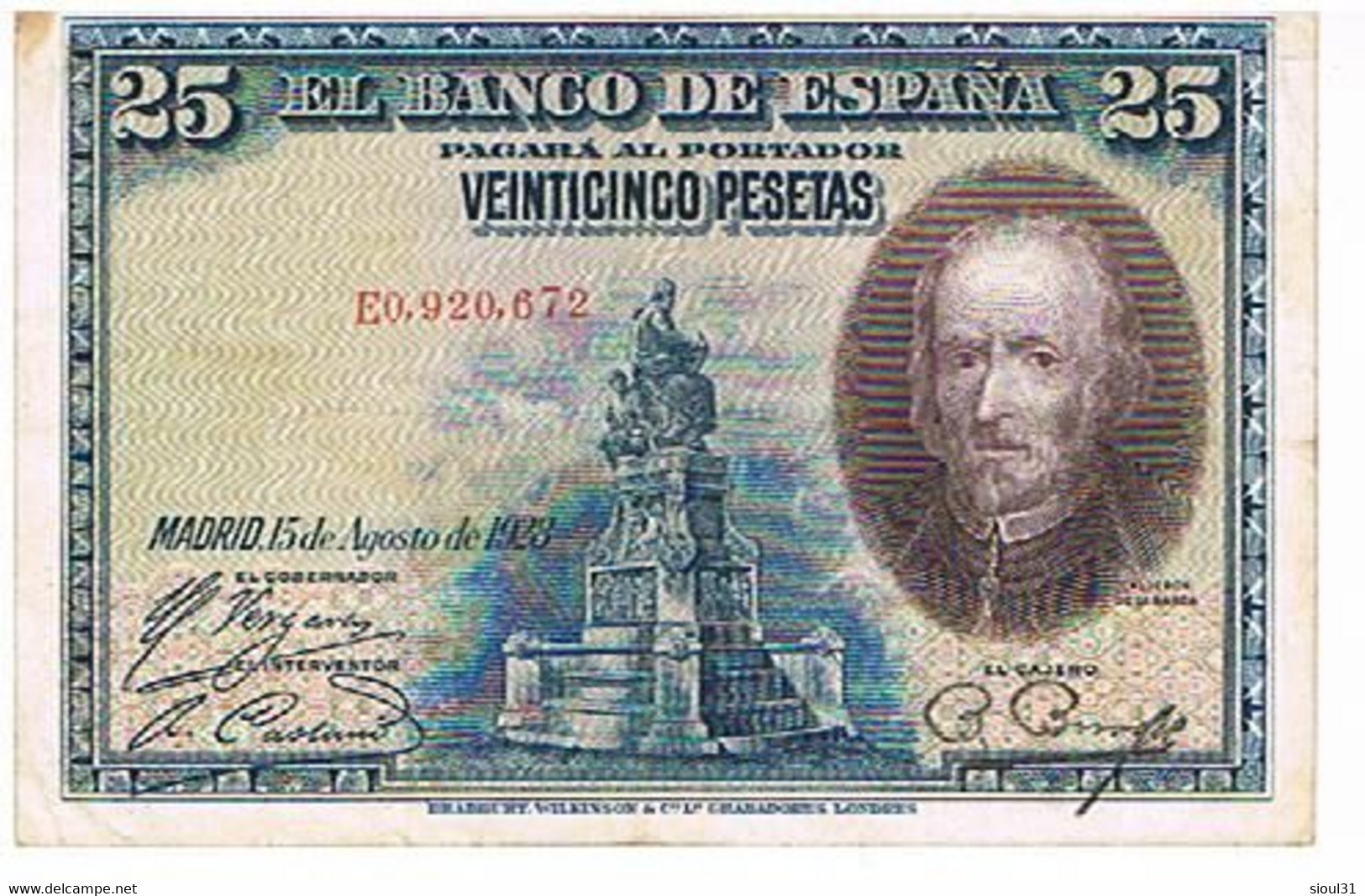 ESPAGNE  25 PESETAS    AOUT 1928      BI15 - 1000 Peseten