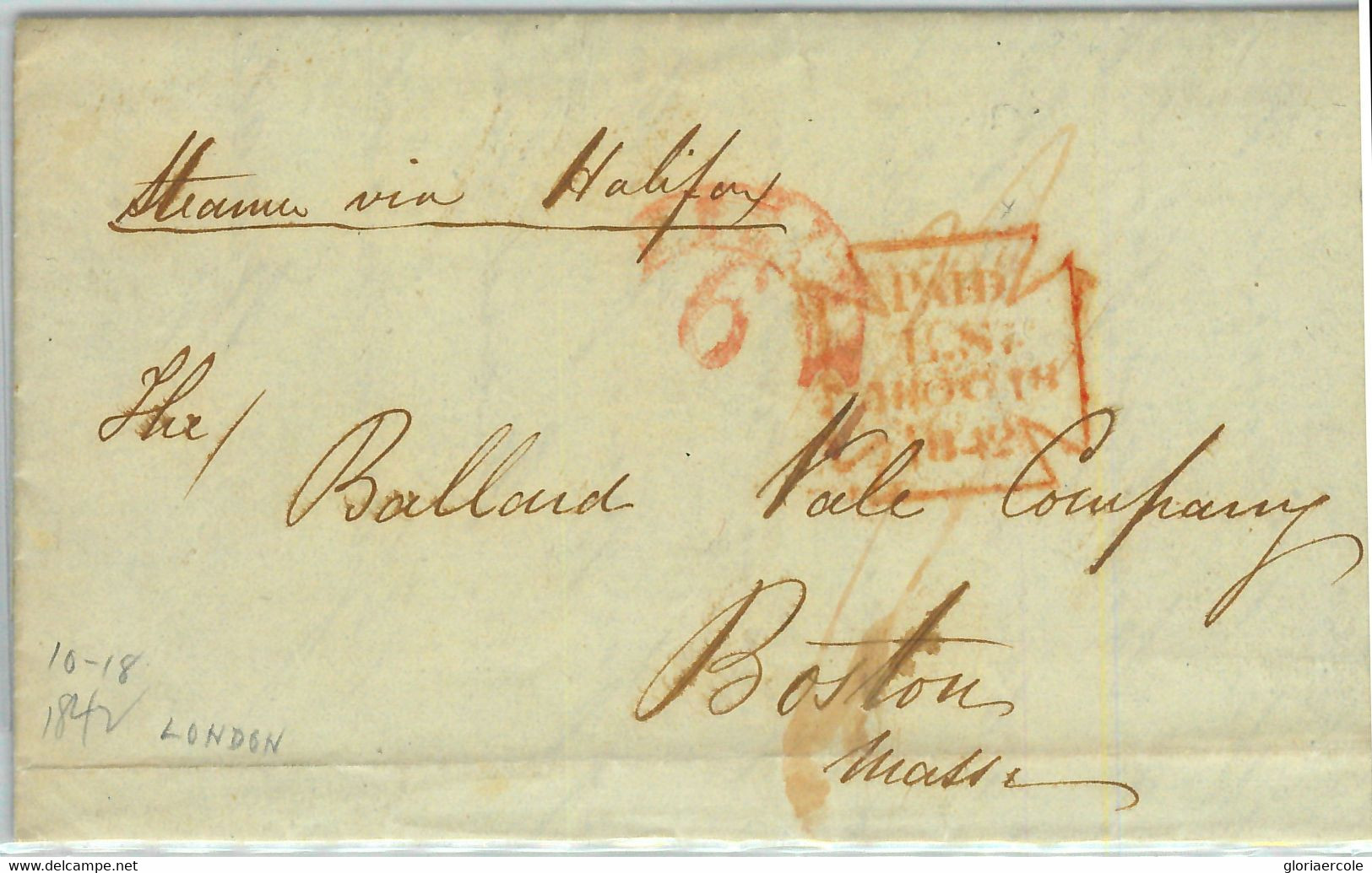 91279  - GB - POSTAL HISTORY - PREPHILATELIC COVER To BOSTON 1848 Transit Mail - …-1845 Prefilatelia