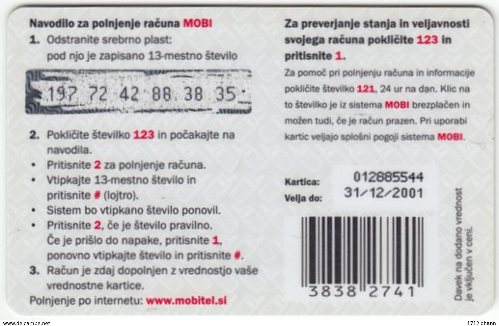 SLOVENIA B-469 Prepaid Mobi - Animal, Bird, White Stork - Used - Slovenia