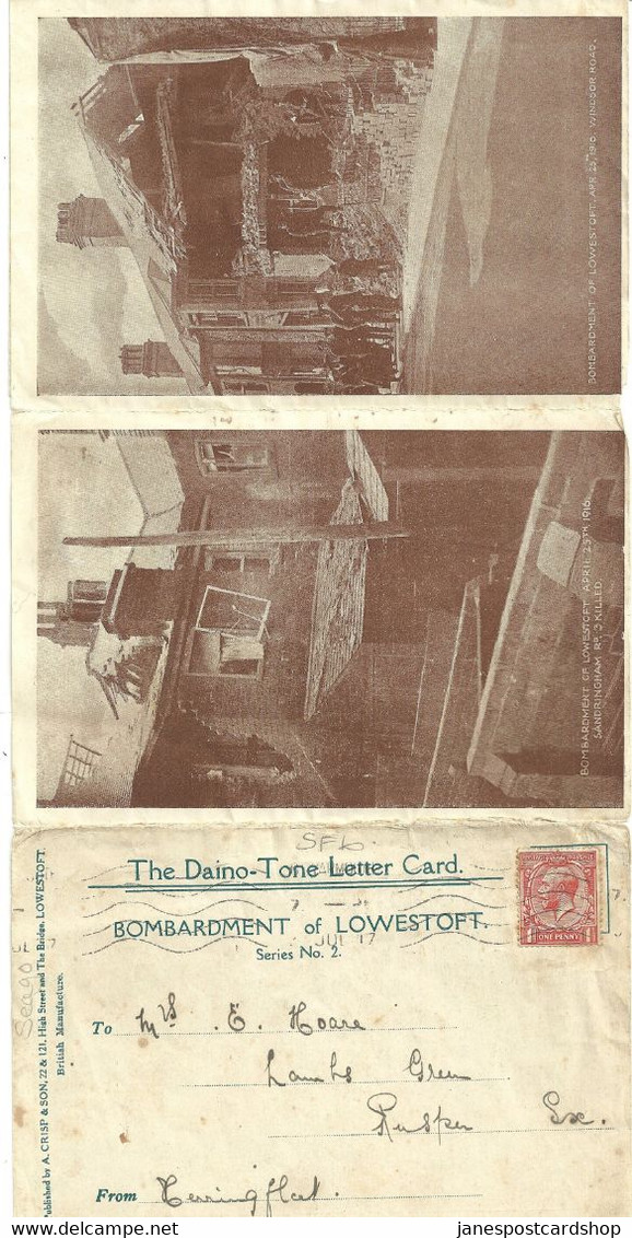 LETTER CARD - BOMBARDMENT OF LOWESTOFT - POSTALLY USED 1917 - Lowestoft