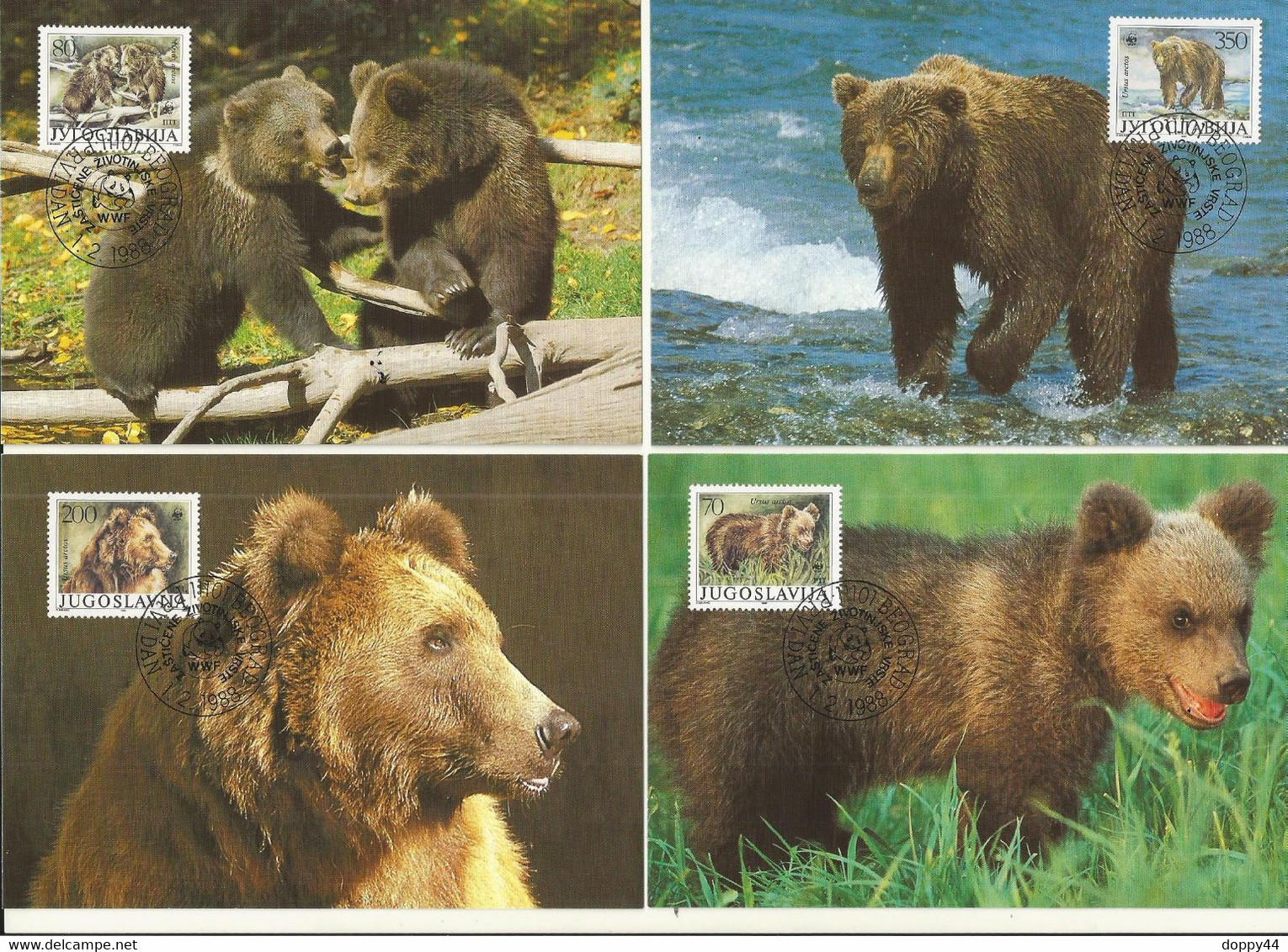 LOT 4 CARTES MAXIMUM  WWF YOUGOSLAVIE  OURS BRUN  / BROWN BEAR. - Cartoline Maximum