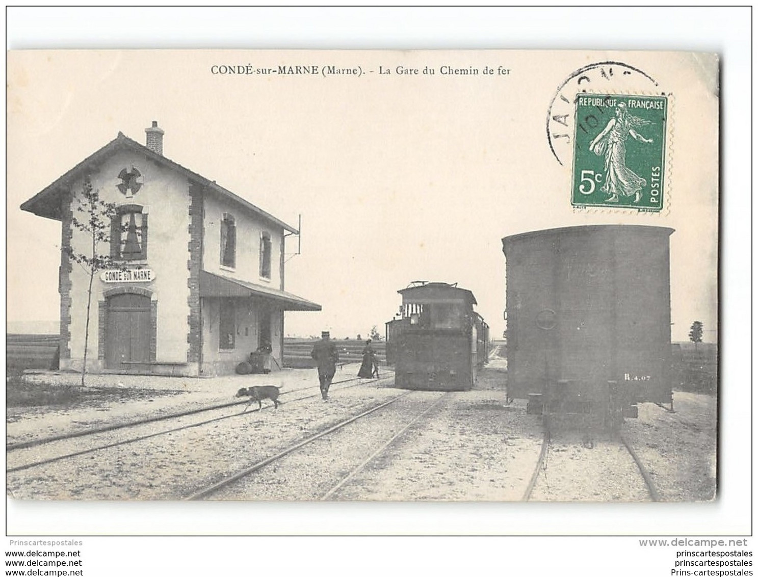 CPA 51 C B R Condé Sur Marne La Gare Et Le Tramway - Ville-sur-Tourbe