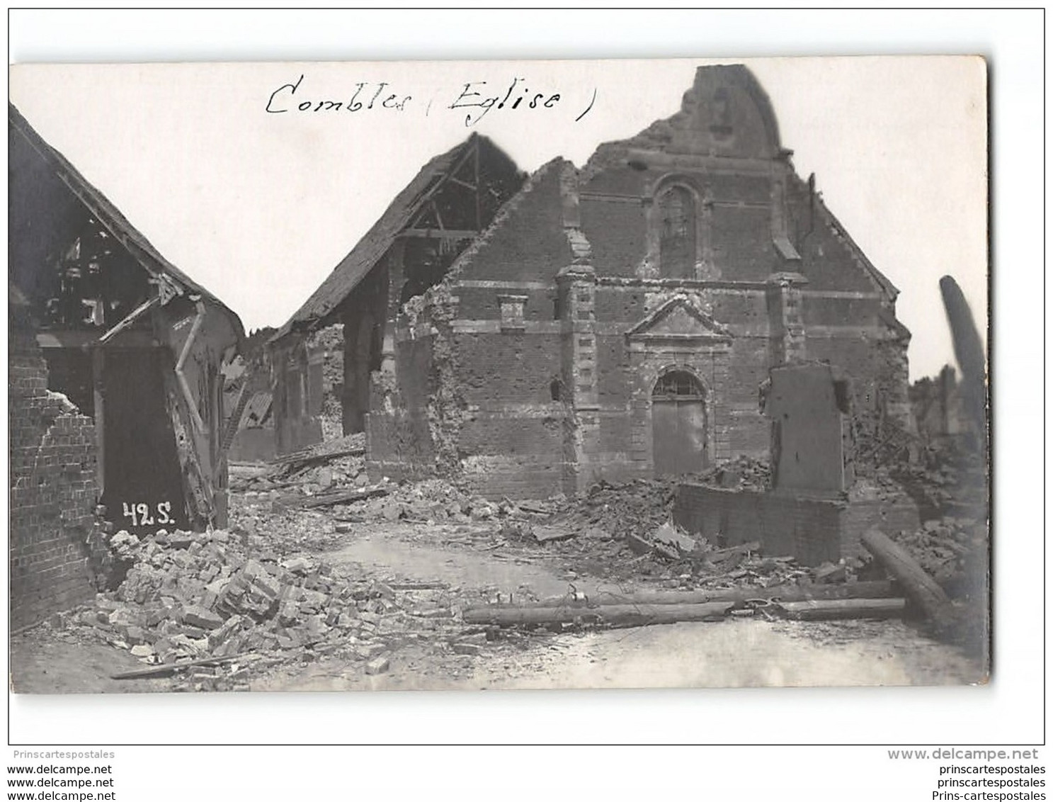 Photo Format Cpa Combles Demolition De Guerre L'église - Combles