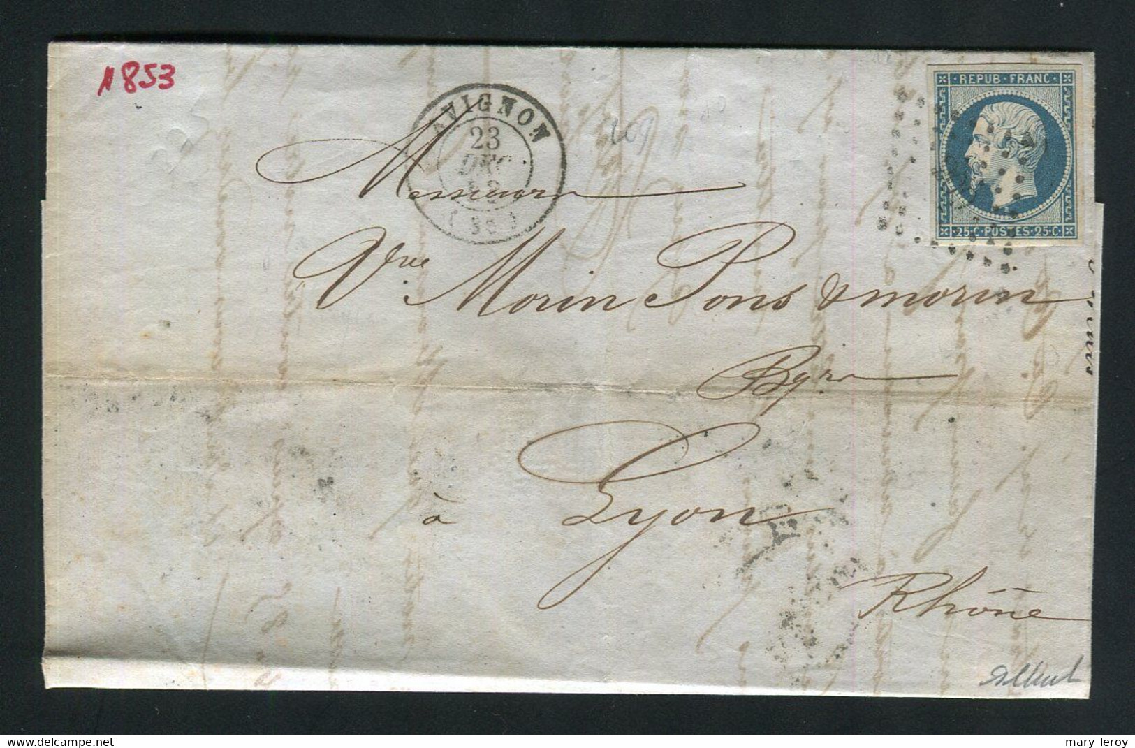 Rare Lettre D'Avignon Pour Lyon ( 1853 ) Avec Un N° 10 Présidence - 1852 Louis-Napoléon