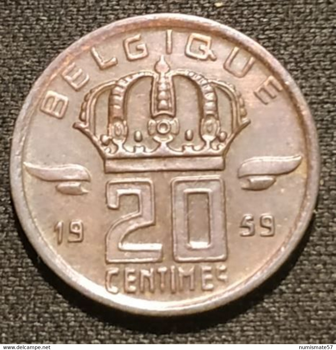 BELGIQUE - BELGIUM - 20 CENTIMES 1959 - Légende FR - Type Mineur - KM 146 - 20 Cents