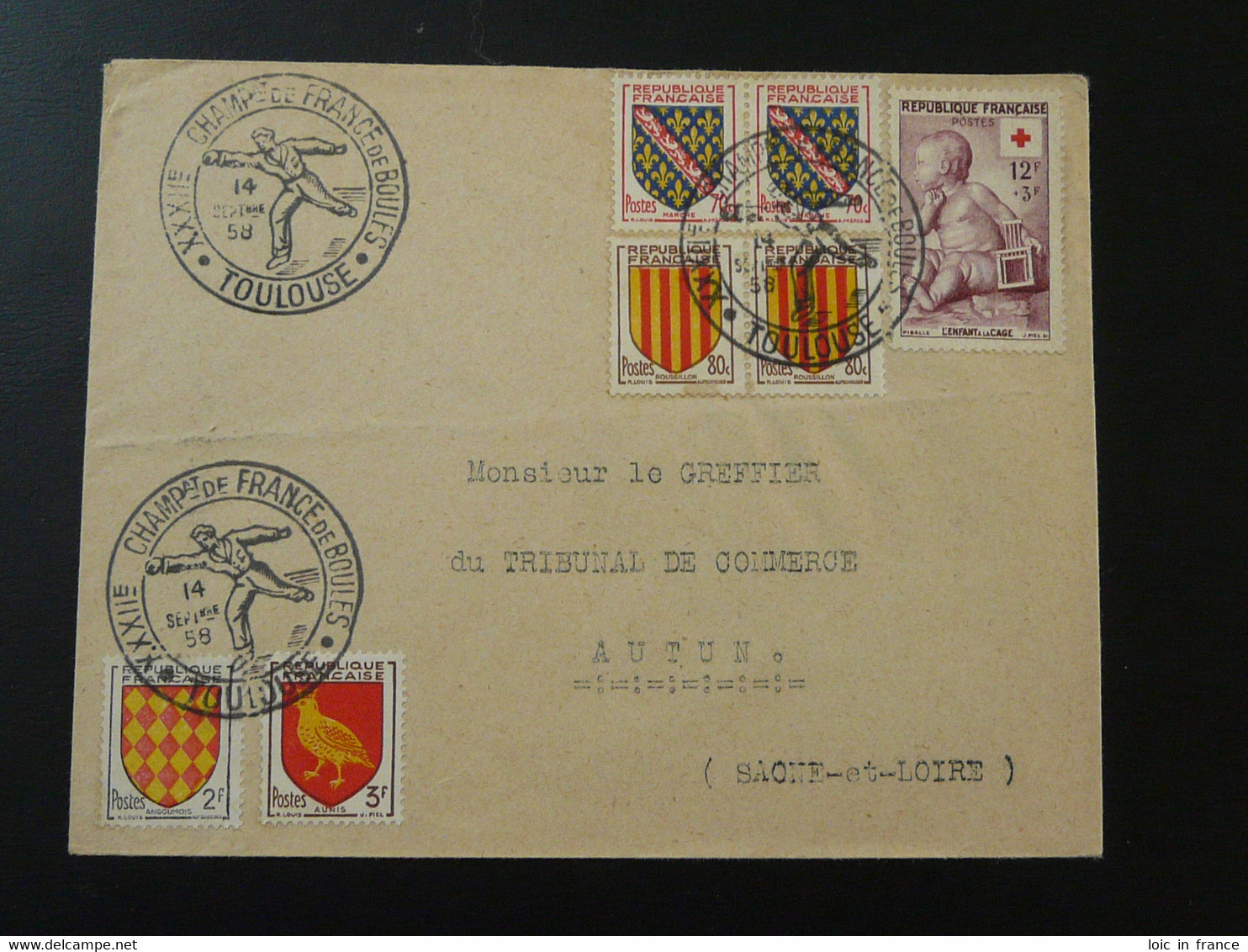 Championnat De Boules Pétanque Oblitération Sur Lettre Postmark On Cover Toulouse 31 Haute Garonne 1958 - Petanque