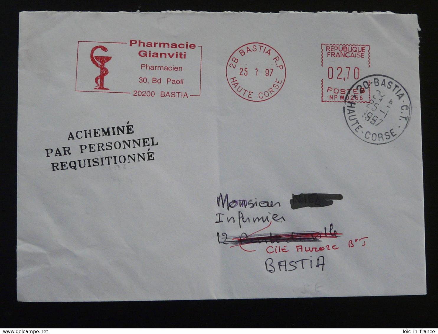 Lettre Grève Postale De Corse Avec EMA Bastia 1997 - Documents