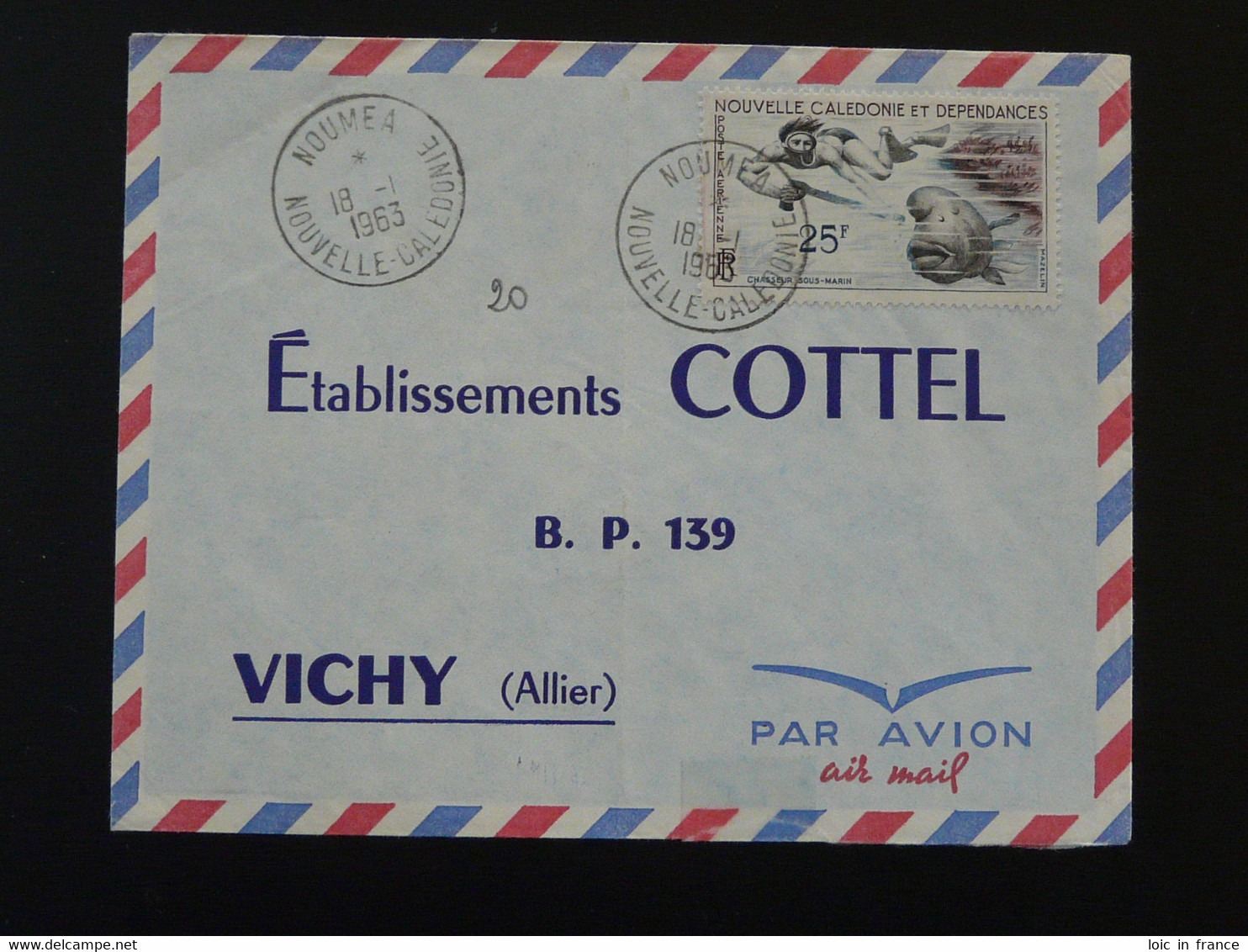 Lettre Cover Plongée Diving Chasse Sous Marine Oblit. Noumea Nouvelle Calédonie 1963 (11) - Tauchen