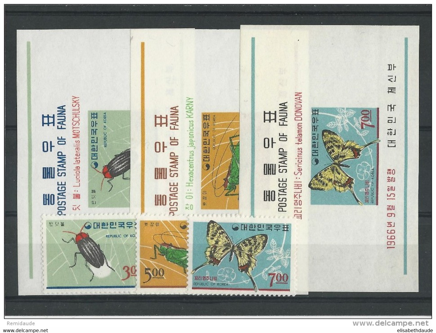 KOREA - YVERT N°433/435 + BF 113/115 ** - MNH - INSECTES - PAPILLONS - BUTTERFLY - Corée Du Sud