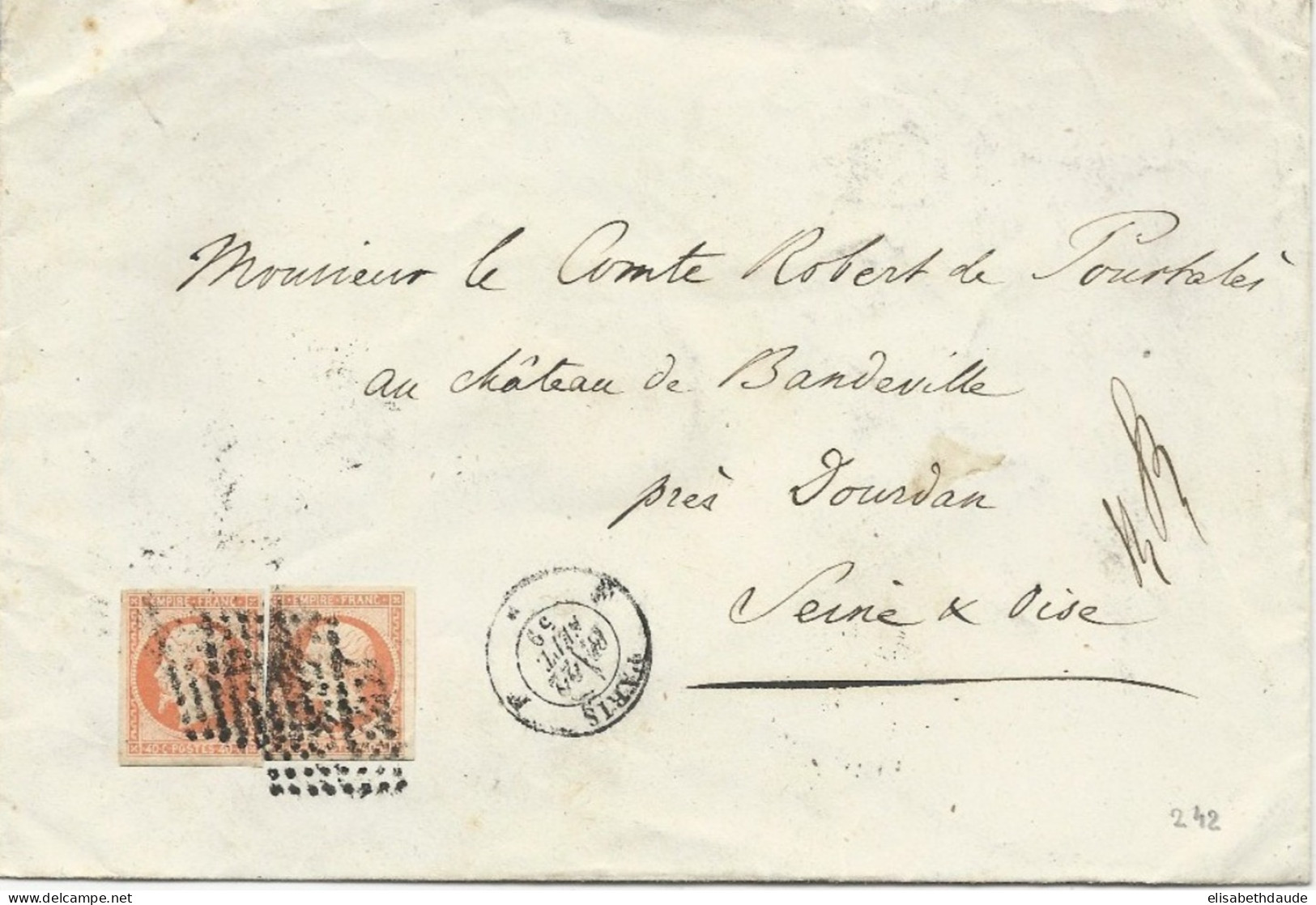 1859 - ENVELOPPE 3° ECHELON De PARIS F Pour DOURDAN - 1853-1860 Napoleon III