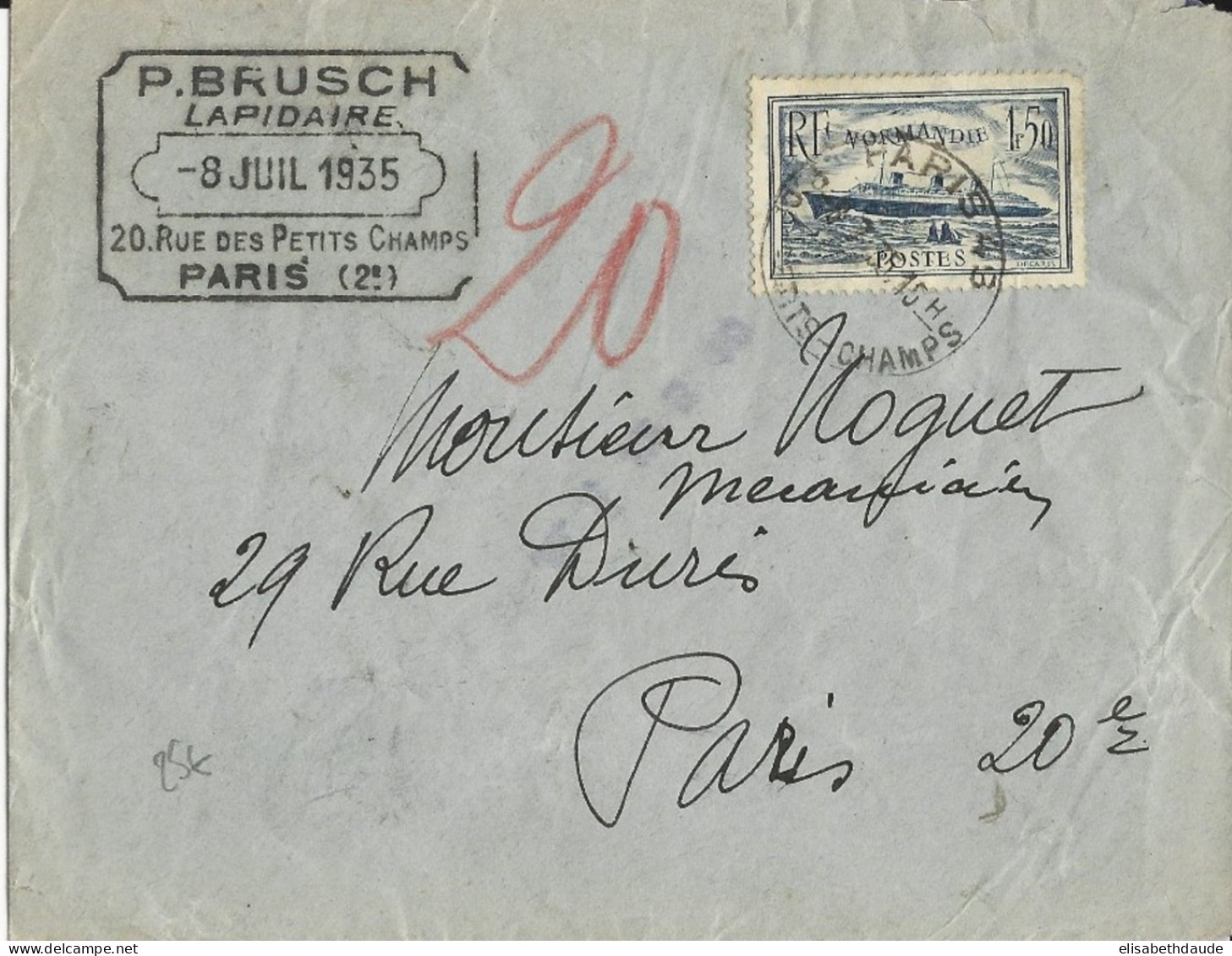 1935 - YVERT N° 299 SEUL Sur LETTRE PNEUMATIQUE De PARIS - Storia Postale