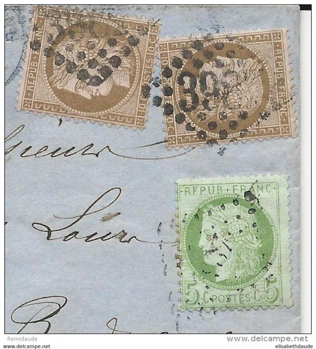 1874 - NORD - RARE COMBINAISON GC + PC Du GC 3987 De TOURCOING - LETTRE AFFRANCHIE D'ABORD à 20c PUIS COMPLETEE De 5c - 1871-1875 Cérès