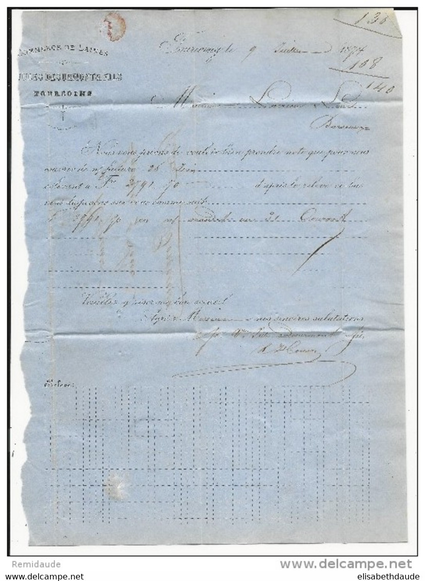 1874 - NORD - RARE COMBINAISON GC + PC Du GC 3987 De TOURCOING - LETTRE AFFRANCHIE D'ABORD à 20c PUIS COMPLETEE De 5c - 1871-1875 Cérès