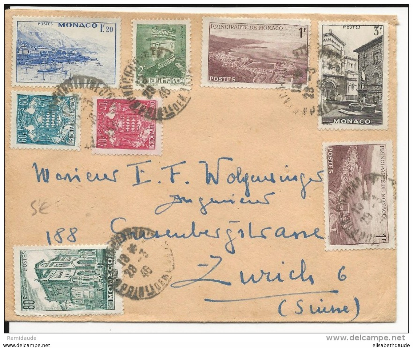 MONACO - 1946 - ENVELOPPE De MONACO CONDAMINE Pour ZÜRICH (SUISSE) - Covers & Documents