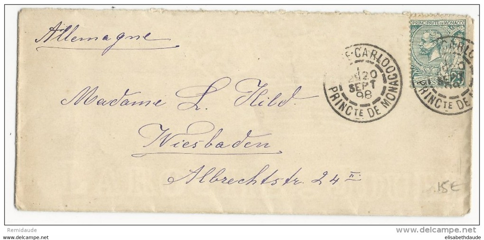 MONACO - 1898 - RARE YVERT N°16 SUR ENVELOPPE De MONTE CARLO Pour WIESBADEN (ALLEMAGNE) - Lettres & Documents