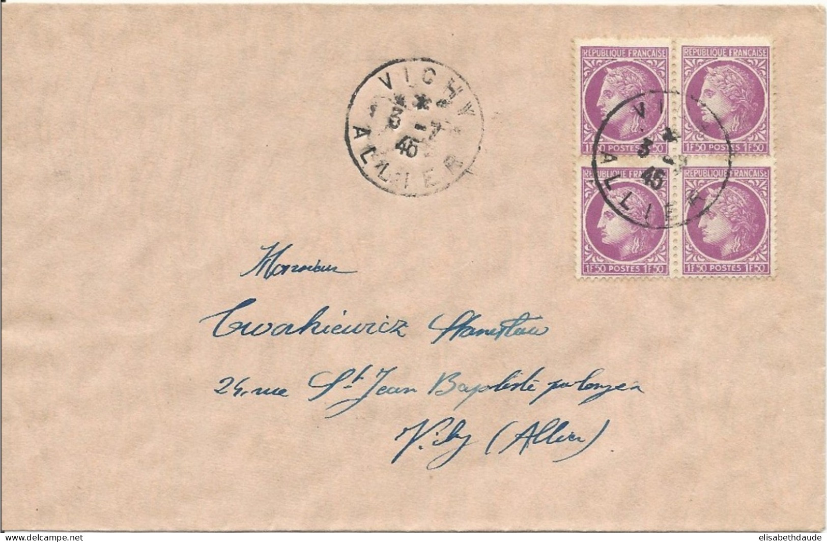 1945 - CERES MAZELIN - ENVELOPPE Avec OBLITERATION Du 2° JOUR D'EMISSION : 3 JUILLET - 1945-47 Ceres (Mazelin)