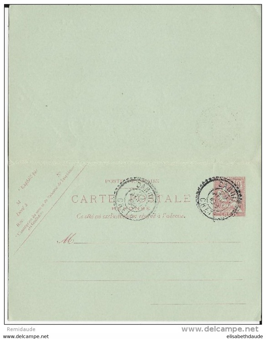 CRETE - MOUCHON - 1908 - CARTE ENTIER AVEC REPONSE PAYEE RARE OBLITEREE CANDIE (IND 18) - Other & Unclassified