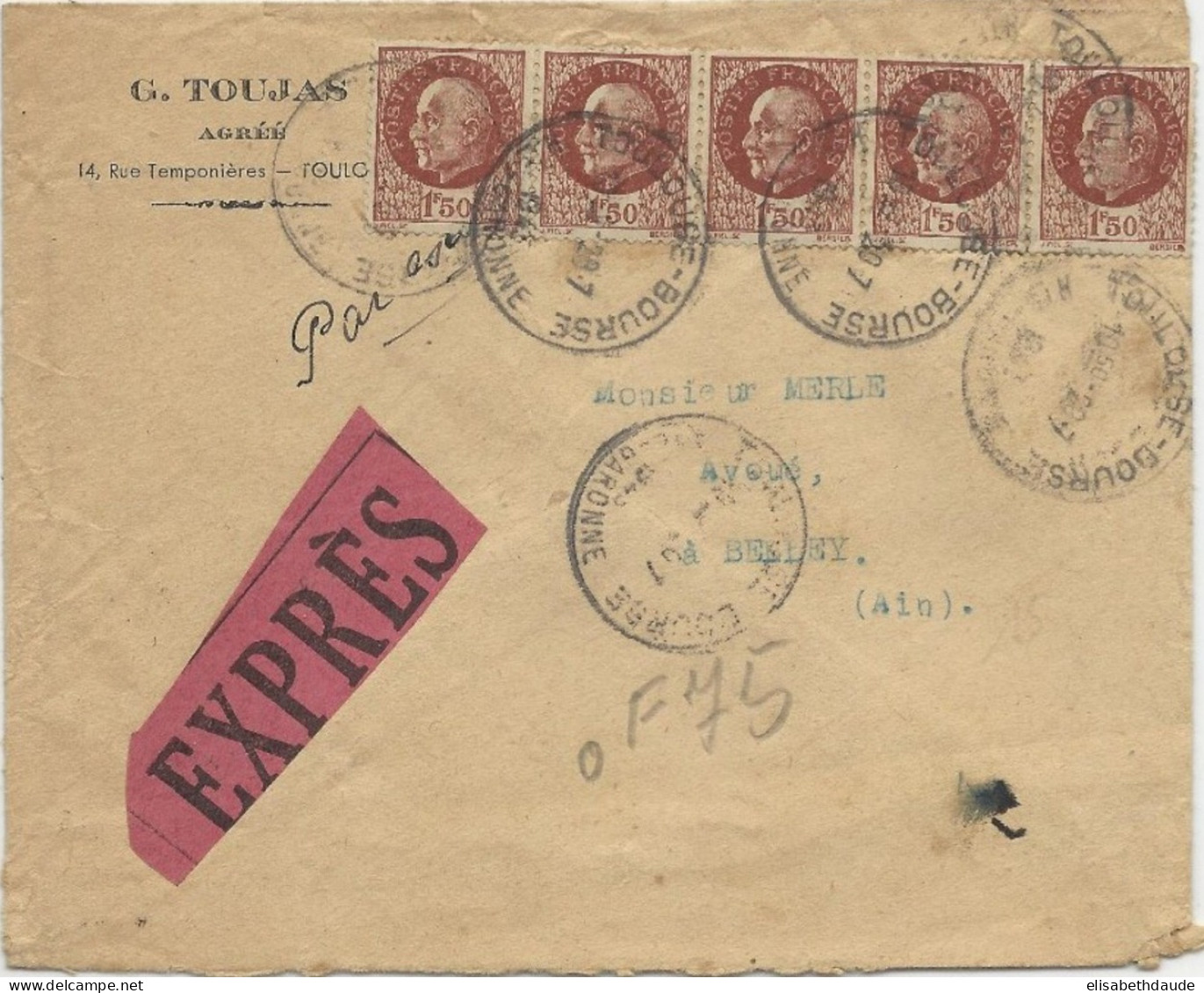 1943 - PETAIN - ENVELOPPE EXPRES De TOULOUSE Pour BELLEY (AIN) - 1941-42 Pétain