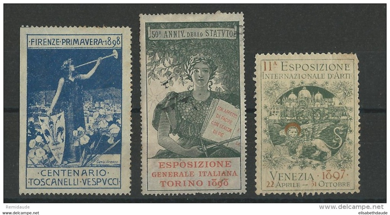 ITALIE - 3 VIGNETTES EXPOSITIONS FIRENZE 1898 + TORINO 1898 + VENEZIA 1897 - Vignetten (Erinnophilie)