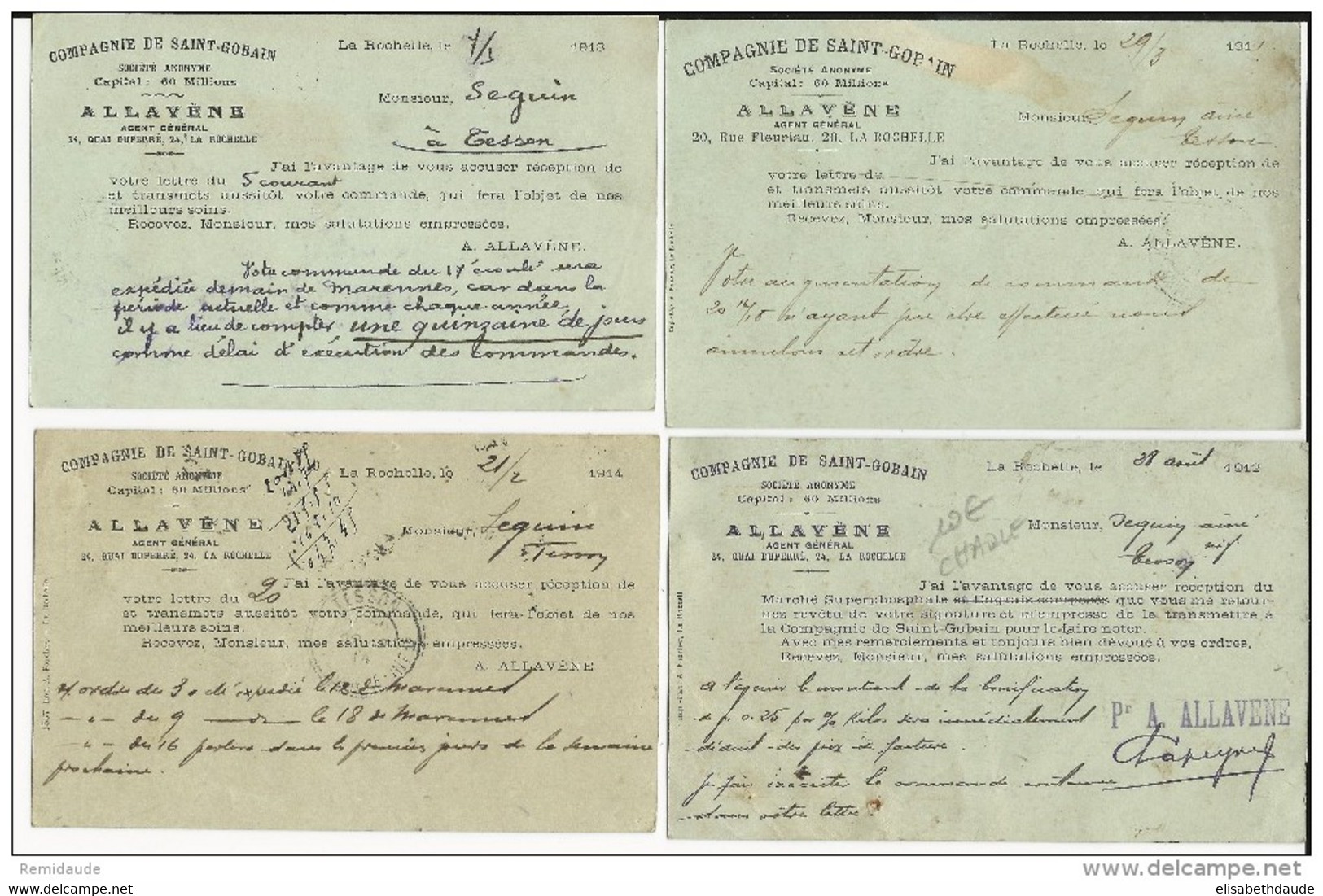 1911/14 - LOT De 4 CARTES ENTIER POSTAL TYPE SEMEUSE AVEC REPIQUAGE DIFFERENTS De ALLAVENE à LA ROCHELLE (CHARENTE MME) - Overprinter Postcards (before 1995)