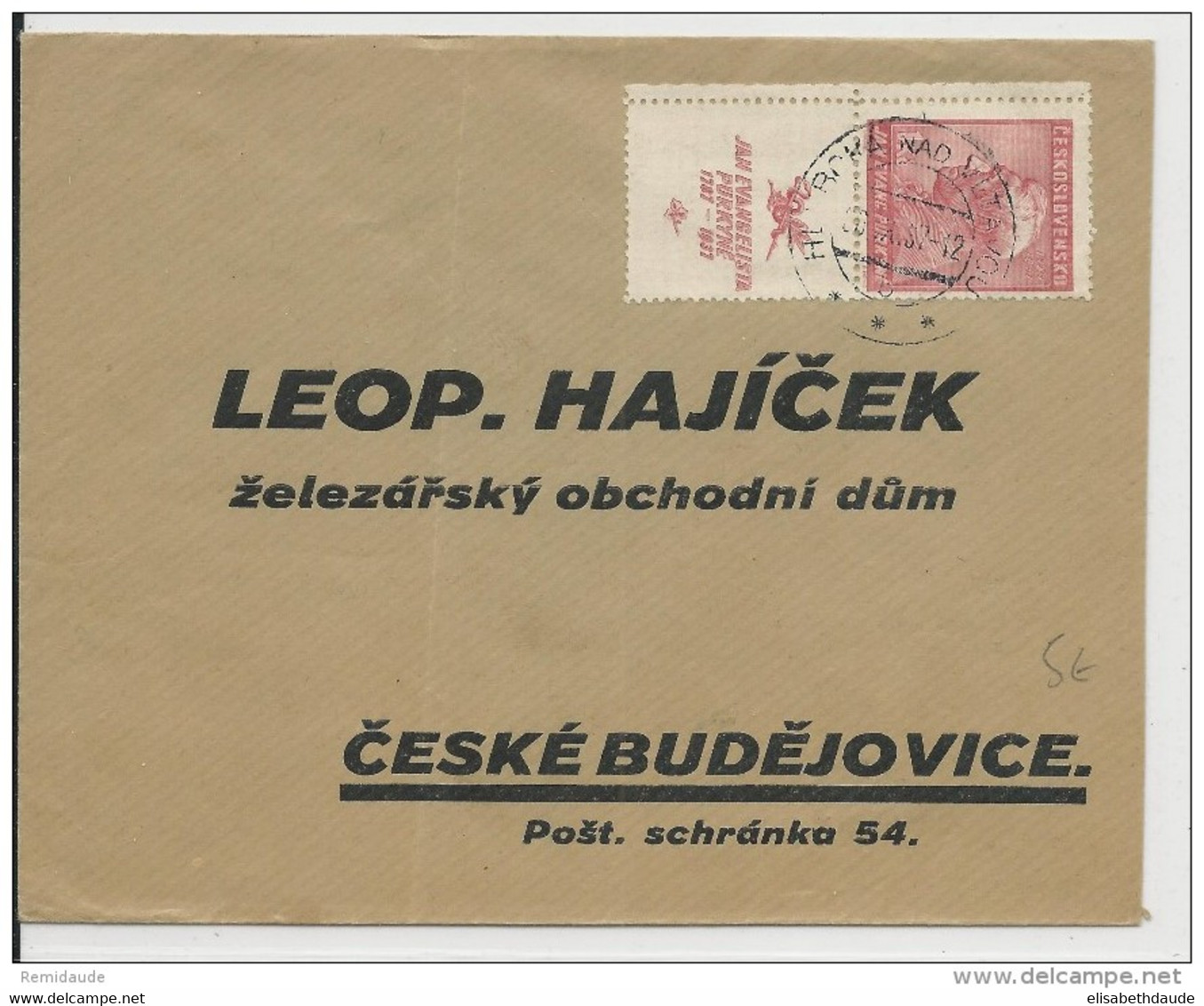 TCHECOSLOVAQUIE - 1937 - ENVELOPPE Pour CESKE BUDEJOVICE Avec TIMBRES INTERPANNEAU (ZIERFELD) - Covers & Documents