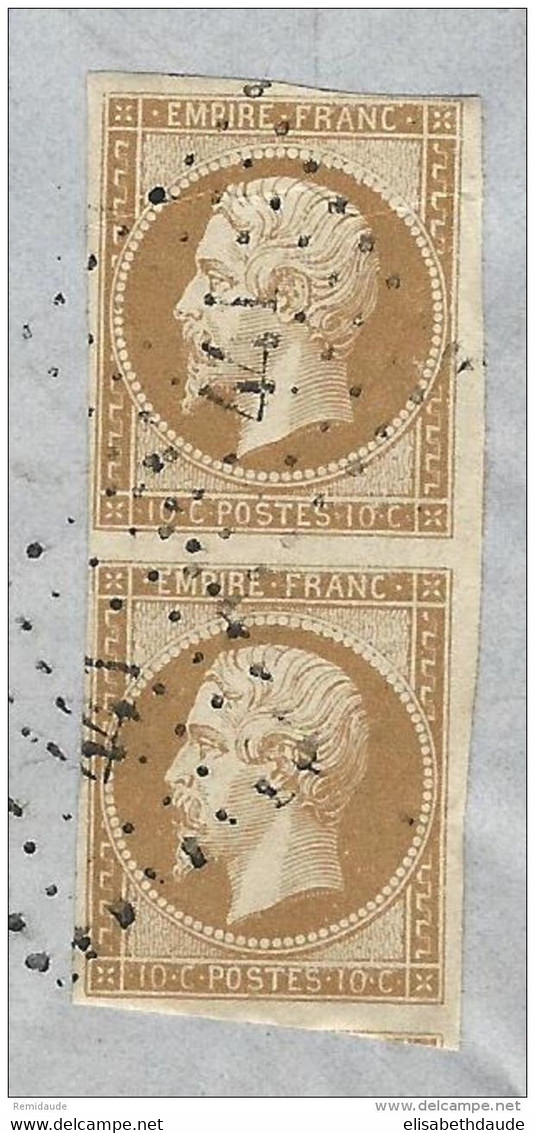 1860 - EMPIRE 10c TYPE 1 EN PAIRE SUR LETTRE De BORDEAUX Pour AUCH - 1853-1860 Napoleon III