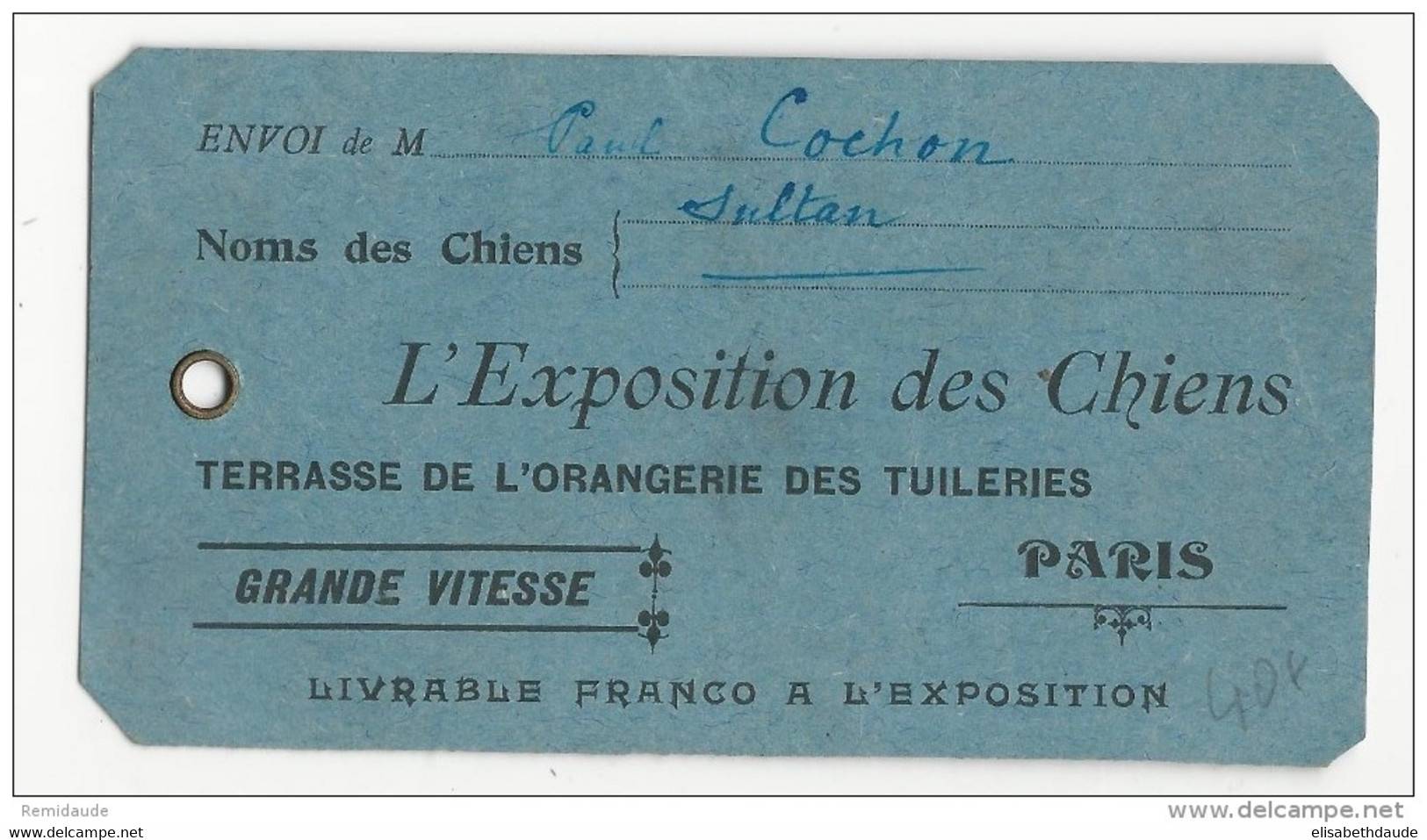 ETIQUETTE  De LIVRAISON D'un CHIEN à L'EXPO Des TUILERIES à PARIS - Storia Postale