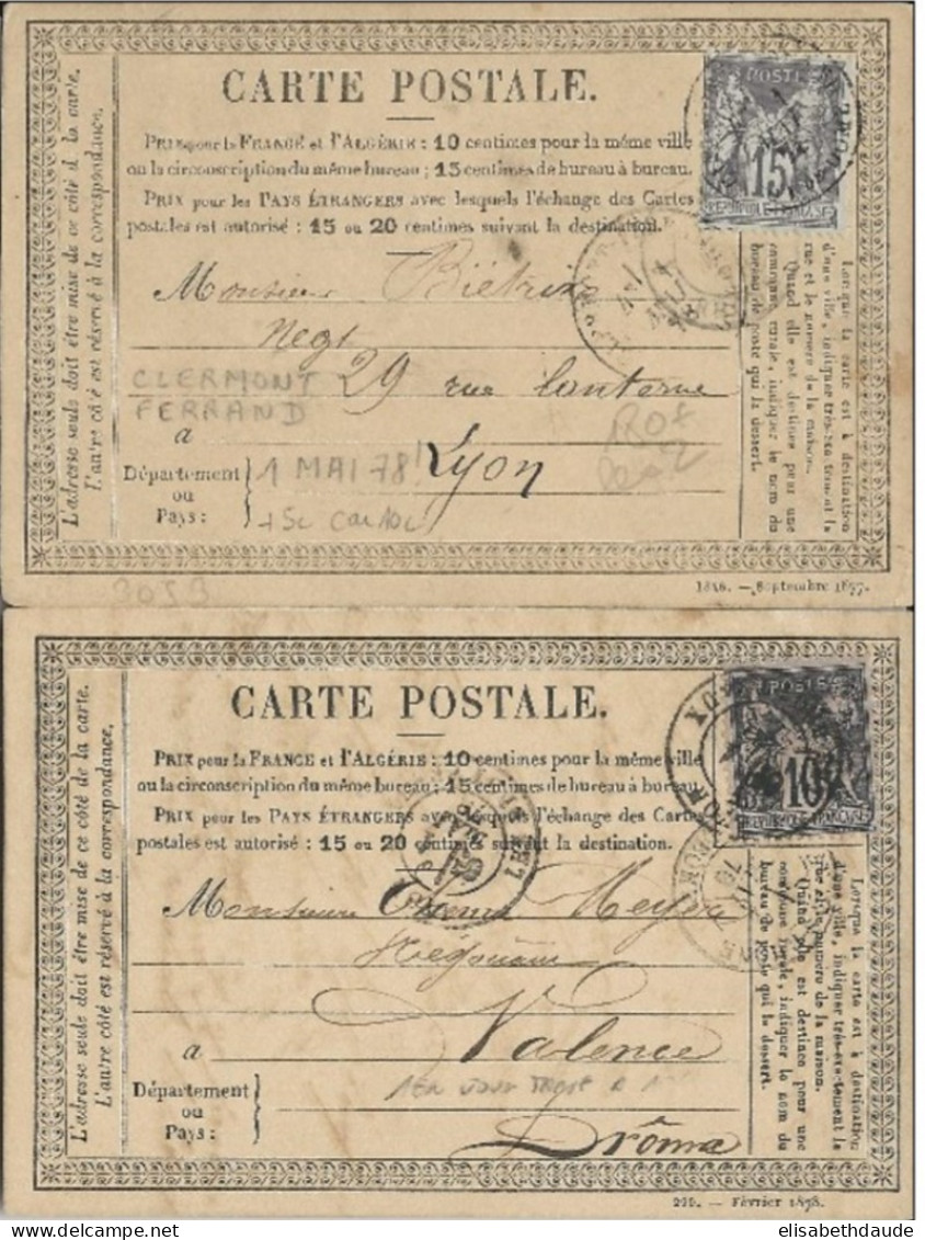 1 MAI 1878 - 1° JOUR DU TARIF à 10c (AU LIEU De 15c) POUR CP - 2 CARTES PRECURSEURS Dont UNE Avec ANCIEN TARIF (15c) - Precursor Cards