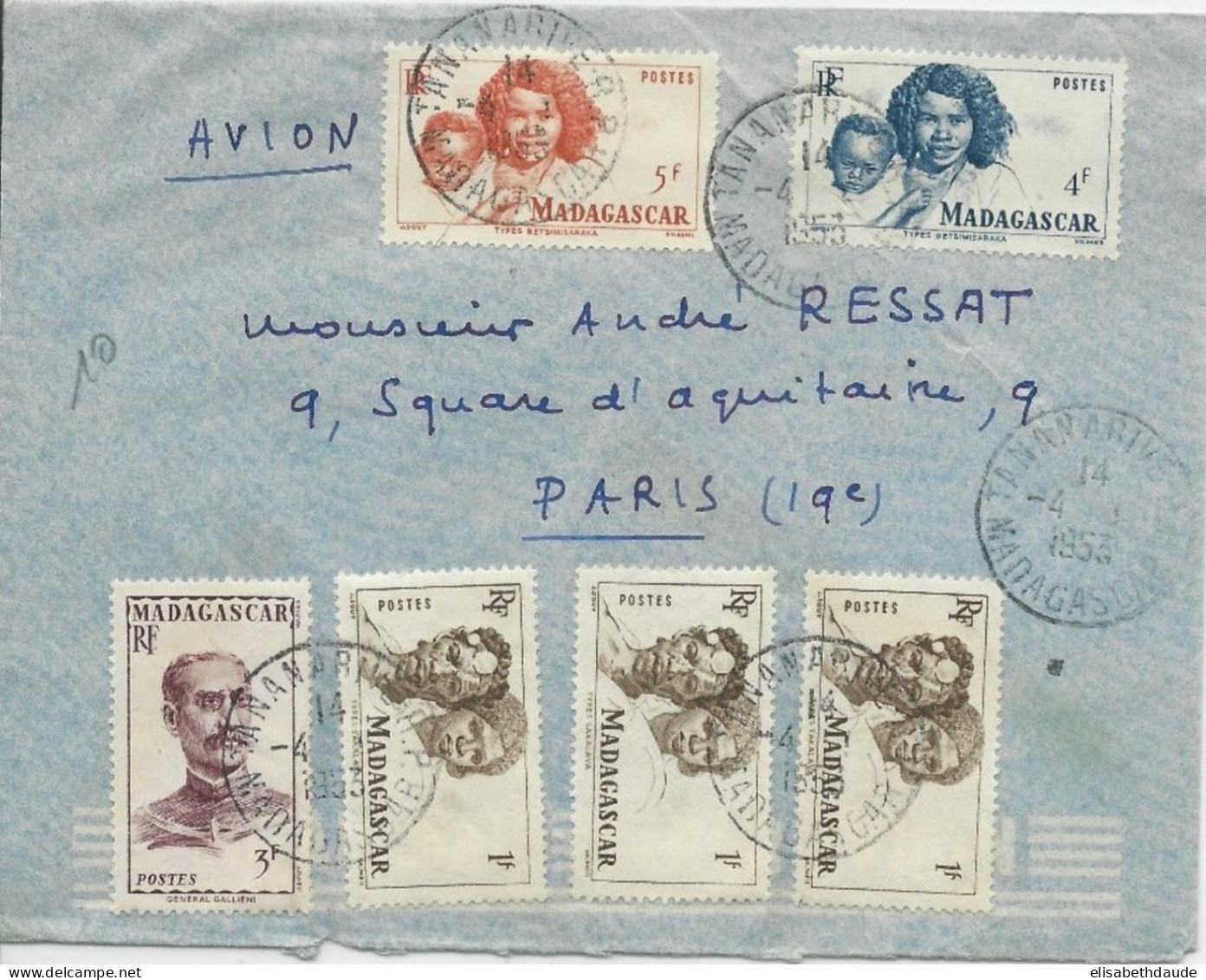 1953 - MADAGASCAR - ENVELOPPE Par AVION De TANANARIVE Pour PARIS - Brieven En Documenten