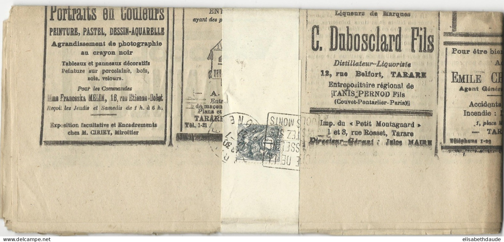 1927 - 1c BLANC SEUL Sur BANDE + JOURNAL "PETIT MONTAGNARD" De TARARE (RHONE) - OBLITERATION DAGUIN RARE SUR JOURNAL - 1900-29 Blanc