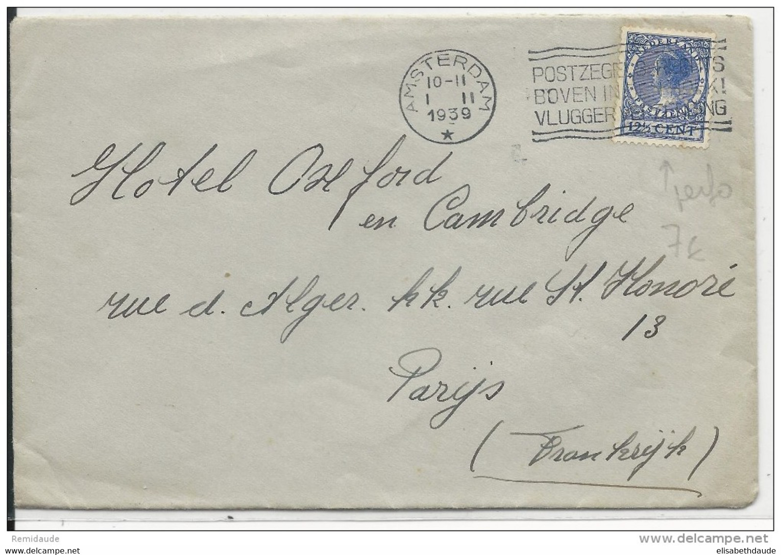 1939 - NEDERLAND - PERFORE "K" - PERFIN - ENVELOPPE De AMSTERDAM Pour PARIS - Marcophilie