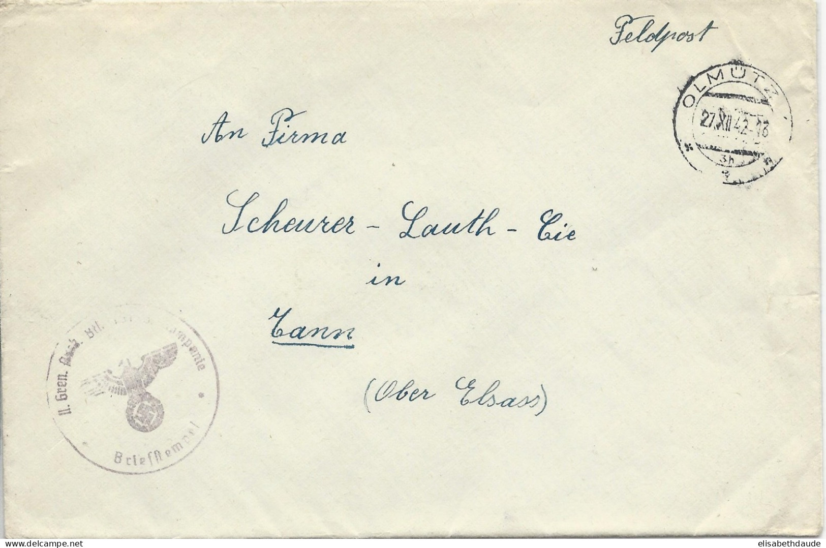 1942 - BOHEME ET MORAVIE - ENVELOPPE FELDPOST De OLMÜTZ (MÄHREN) => THANN - Cartas & Documentos