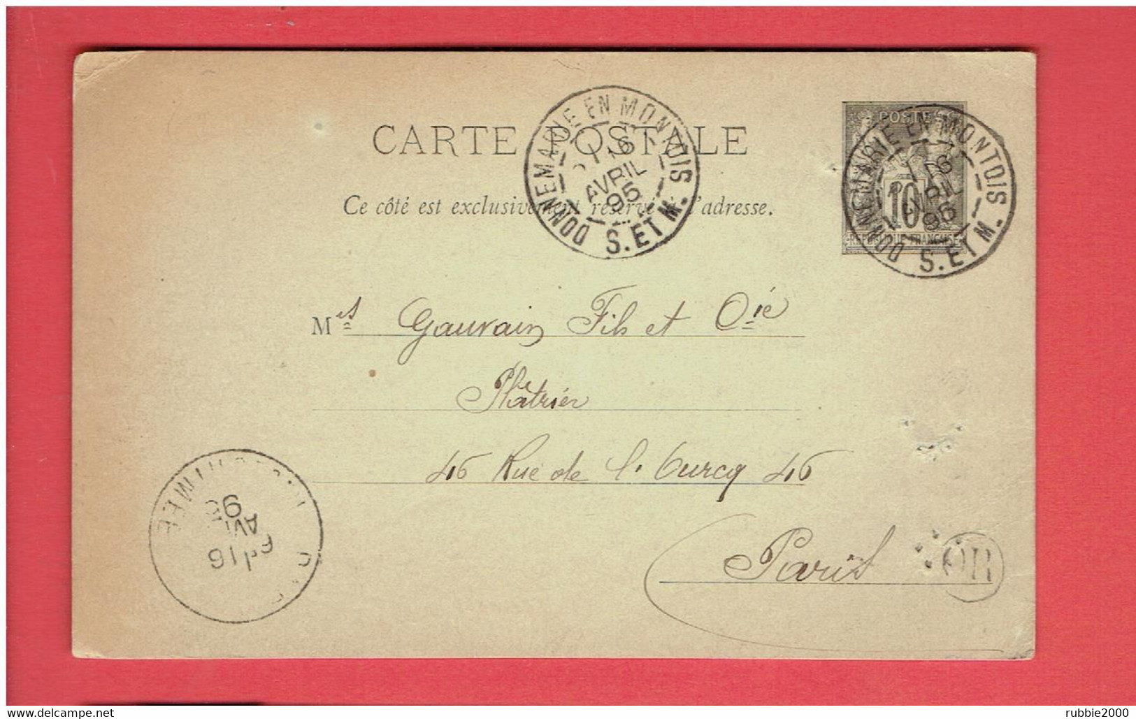 DONNEMARIE 1895 DOMAINE DE GURCY COMMANDE DE PLATRE PAR LE REGISSEUR A GAUVRAIN PLATRIER 46 RUE DE L OURCQ A PARIS - Donnemarie Dontilly