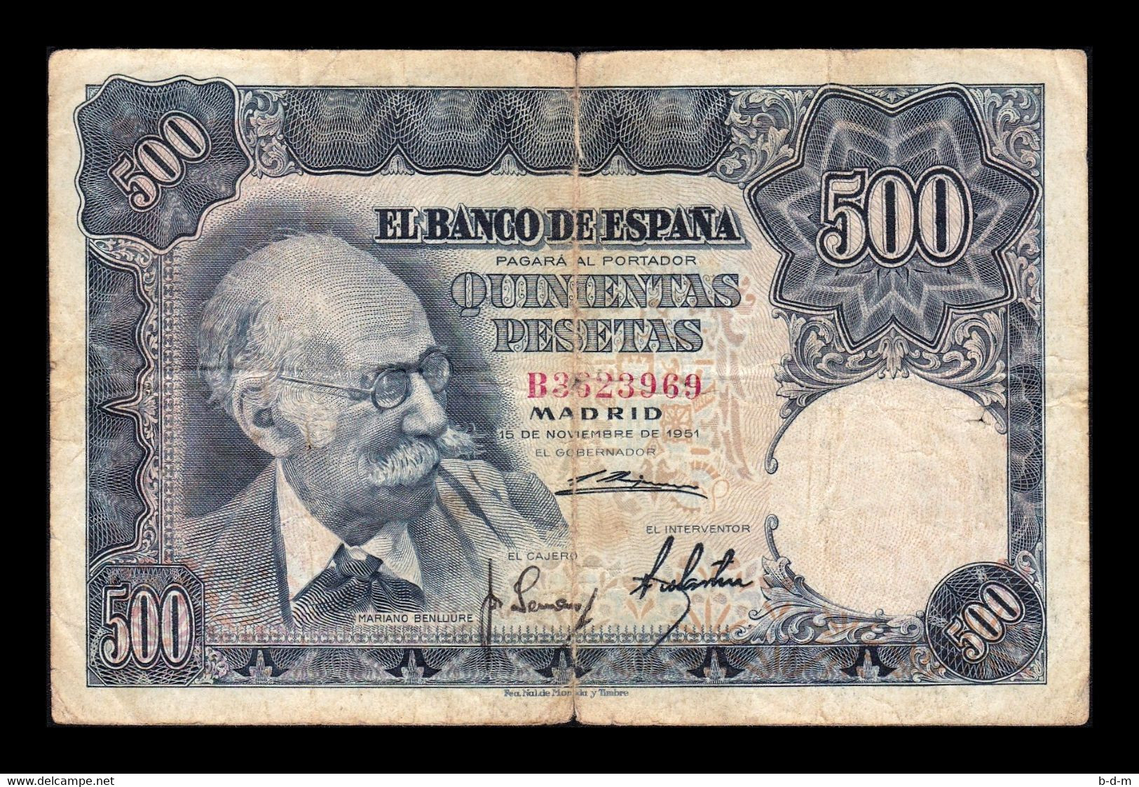 España Spain 500 Pesetas Mariano Benlliure 1951 Pick 142 Serie B BC F - 500 Pesetas