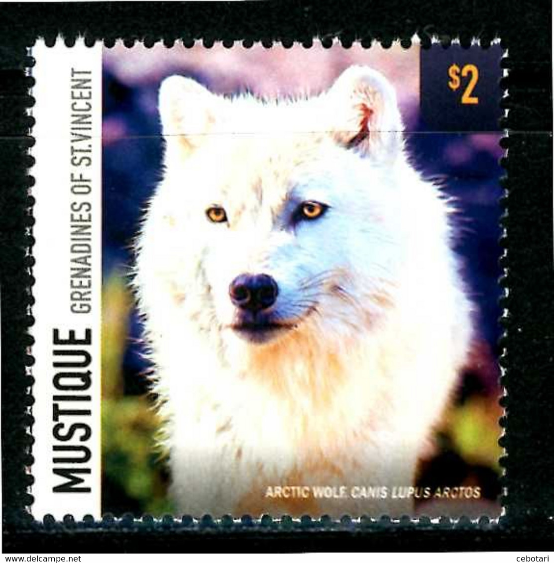 MUSTIQUE - GRENADINES OF ST. VINCENT 2014** - Lupo Artico / Artic Wolf - 1 Val. MNH. - Hunde