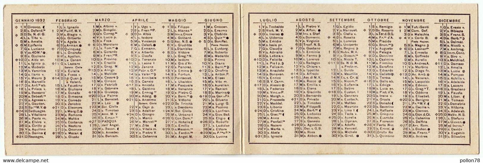 CALENDARIO PIEGHEVOLE ANNO 1932 - R. N. DUILIO - CAIO DUILIO A MILAZZO - Vedi Scansioni - Grand Format : 1921-40