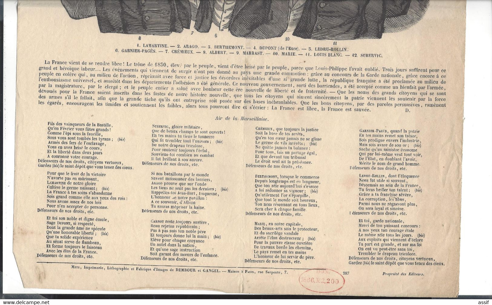 Affiche Placard " Portraits Des Ministres Du Gouvernement Provisoire  1848 " - Manifesti