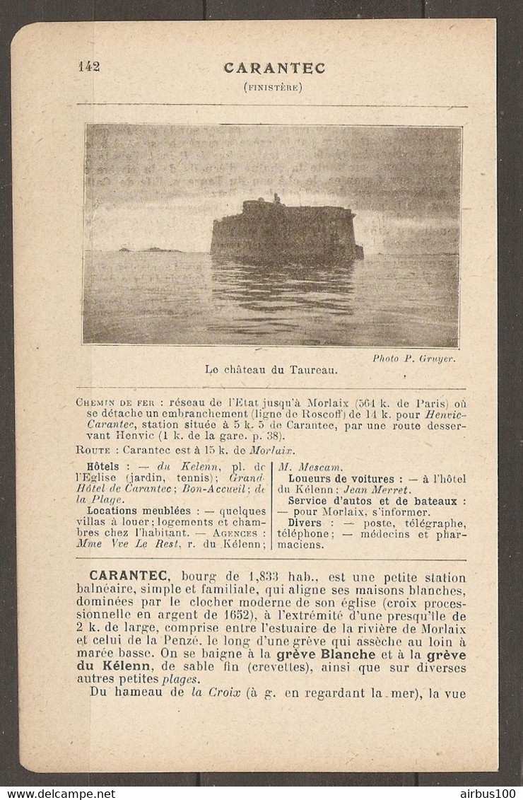 1921 CARENTEC CHEMIN DE FER RESEAU D'ETAT JUSQU'A MORLAIX PUIS LIGNE DE ROSCOFF POUR HENVIC CARENTEC - Railway
